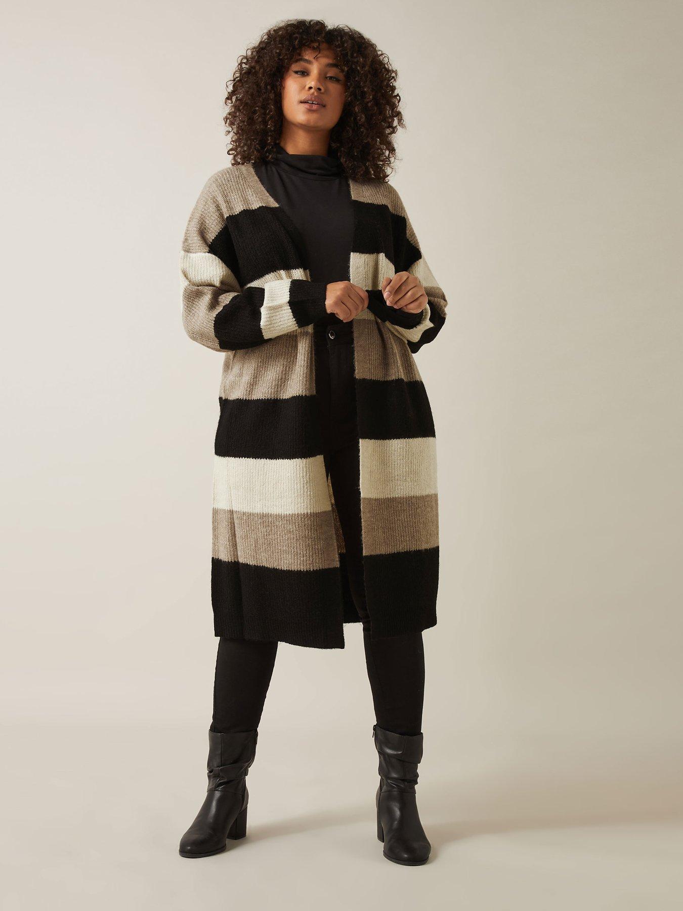 Image 1 of 4 of Evans Colourblock Cardigan - Natural