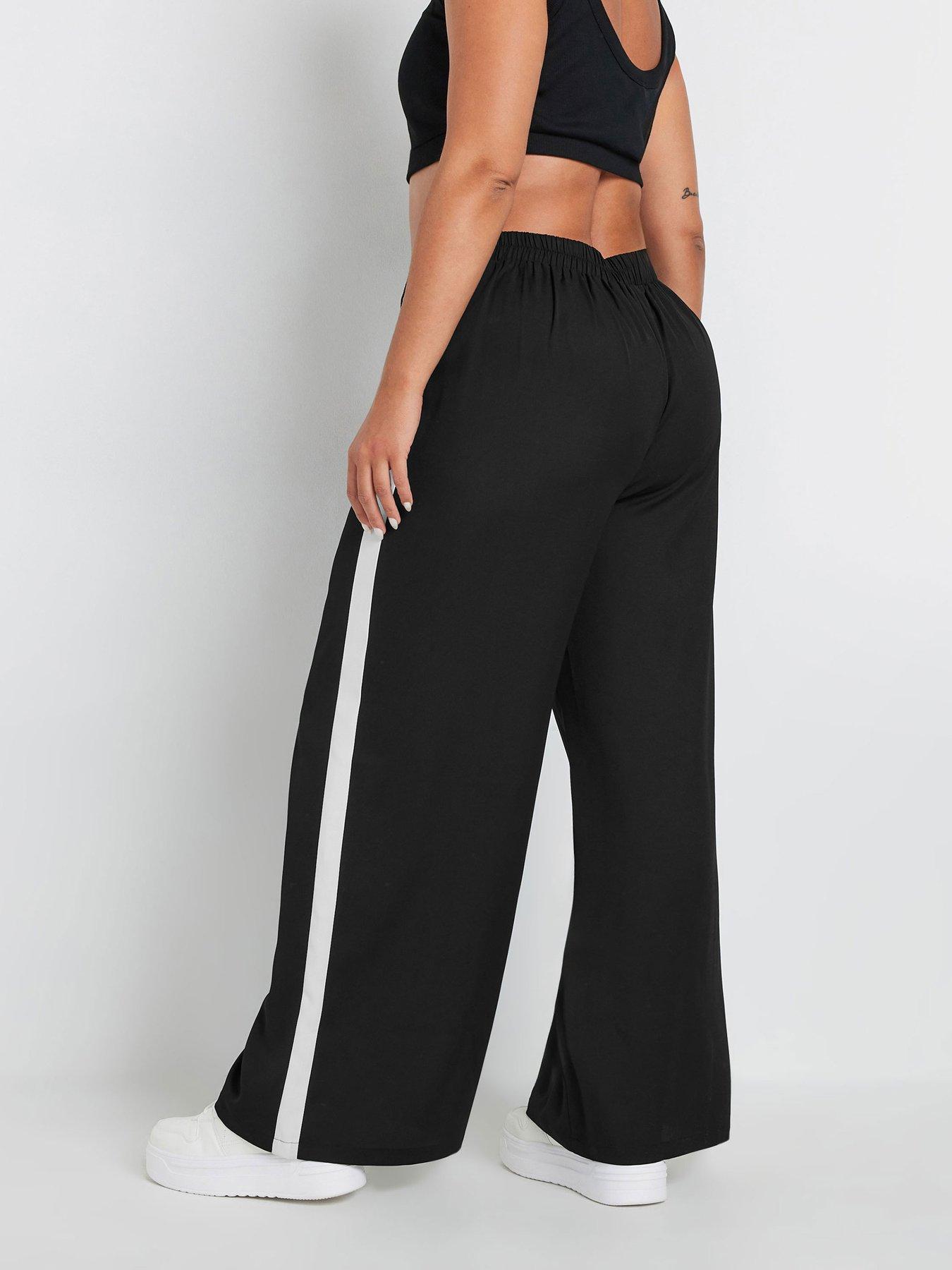 Image 2 of 3 of Yours Curve Side Stripe Wide Leg Trousers - Black