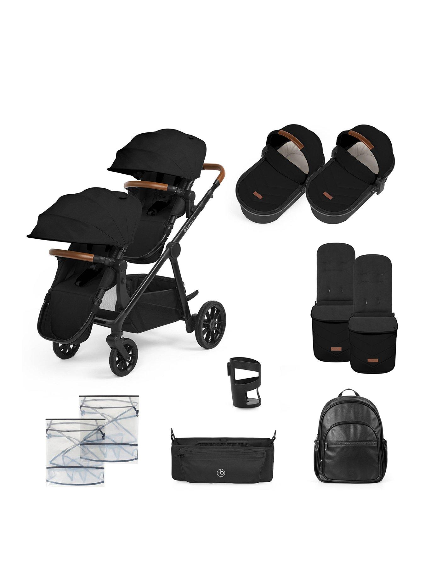 Ickle Bubba Virgo Twin 12 Piece Pram - Black / Black / Tan