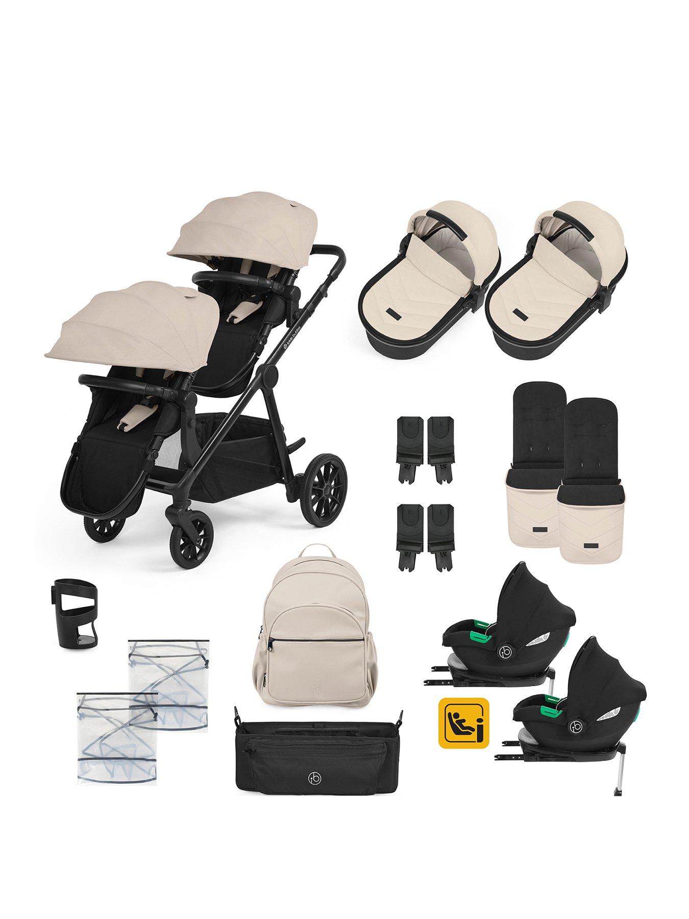 Ickle Bubba Virgo Twin 18 Piece Travel System with i-Size Cirrus Car Seats  &  ISOFIX Bases - Black / Stone / Black