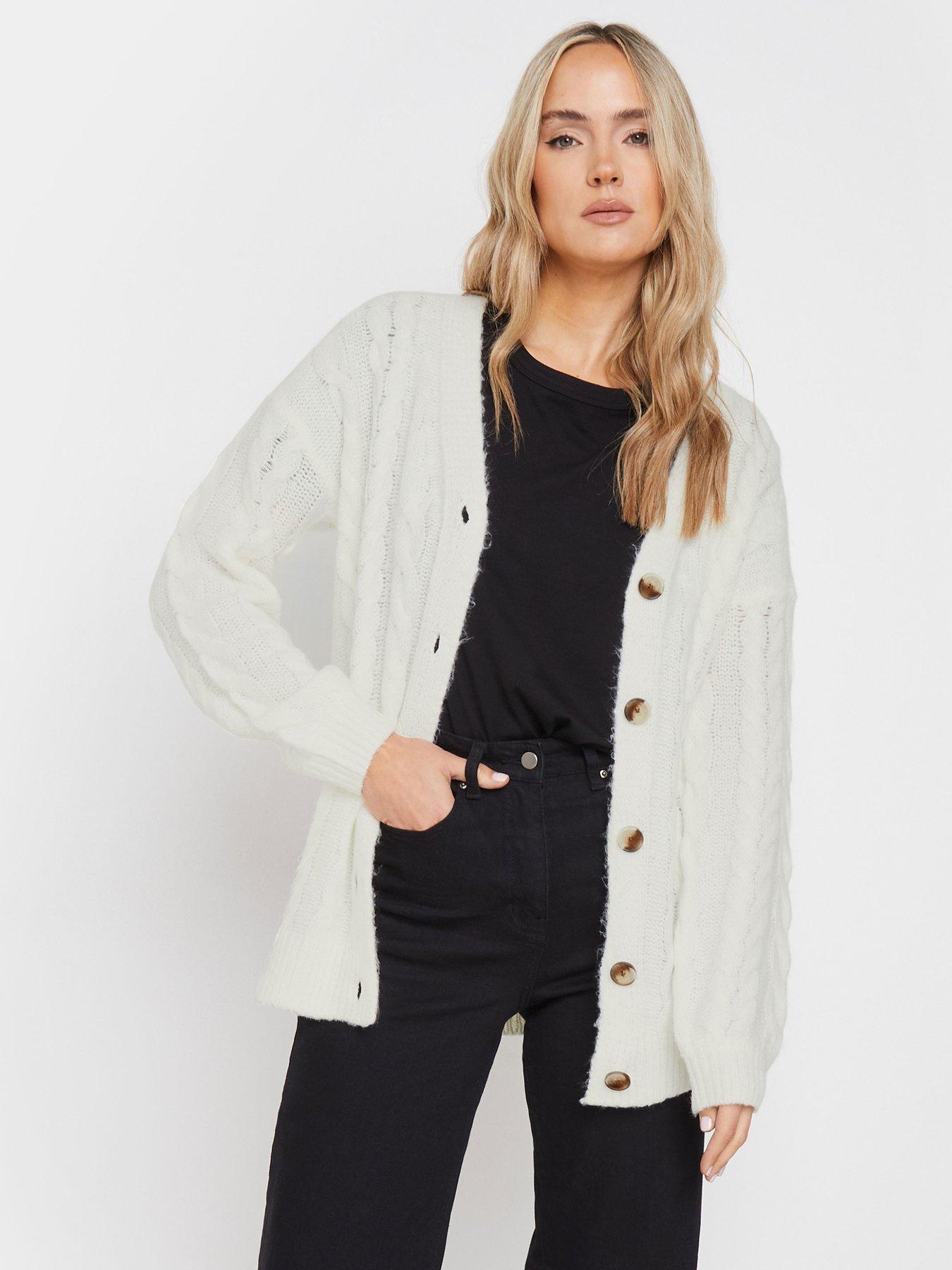 undefined Tall V Neck Cable Knit Cardigan - Ivory