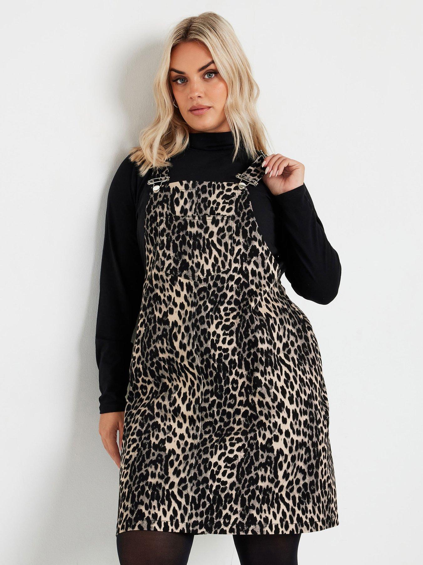 Curve Leopard Denim Pinafore Brown