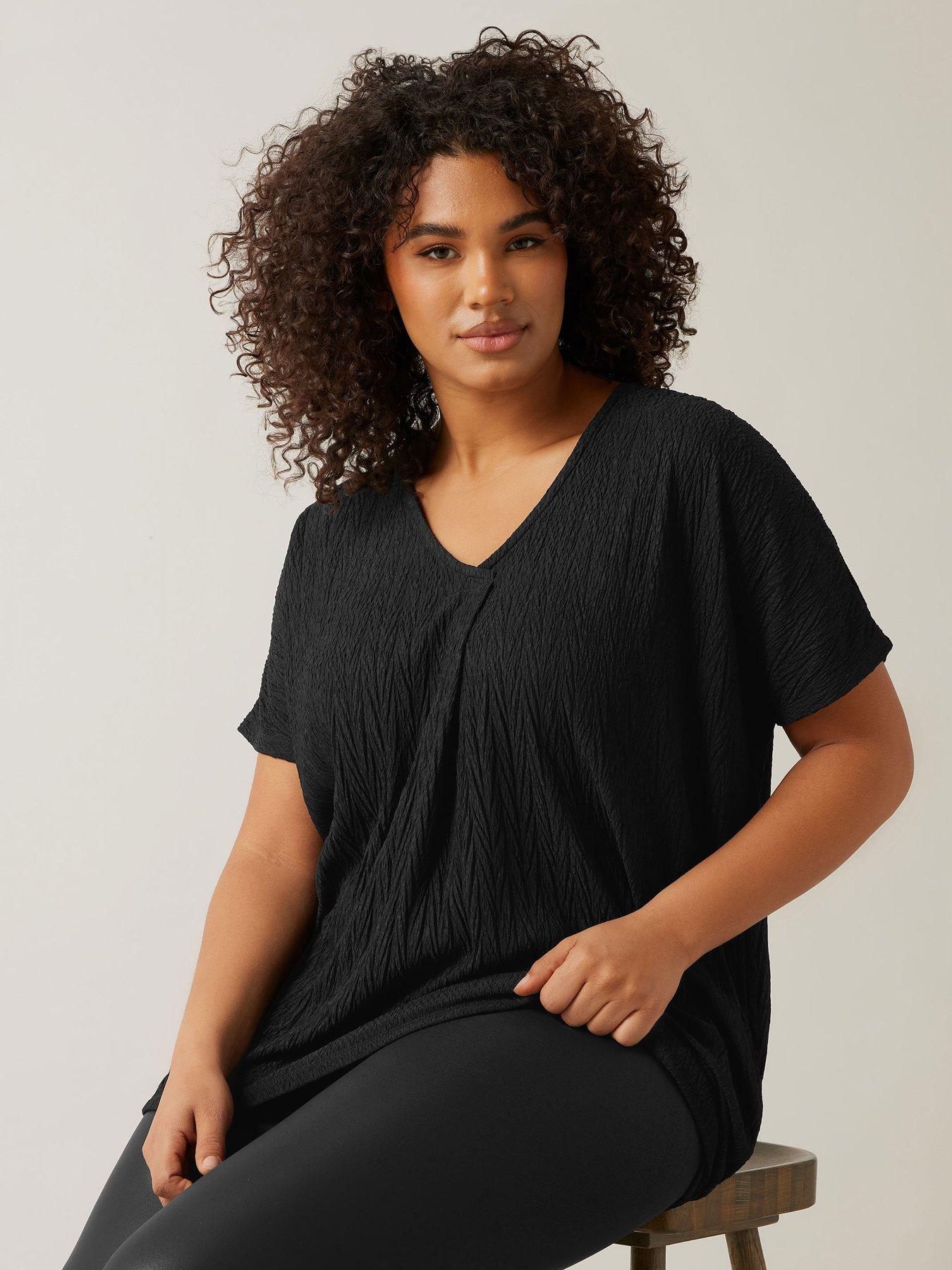 undefined Plisse Short Sleeve Top - Black