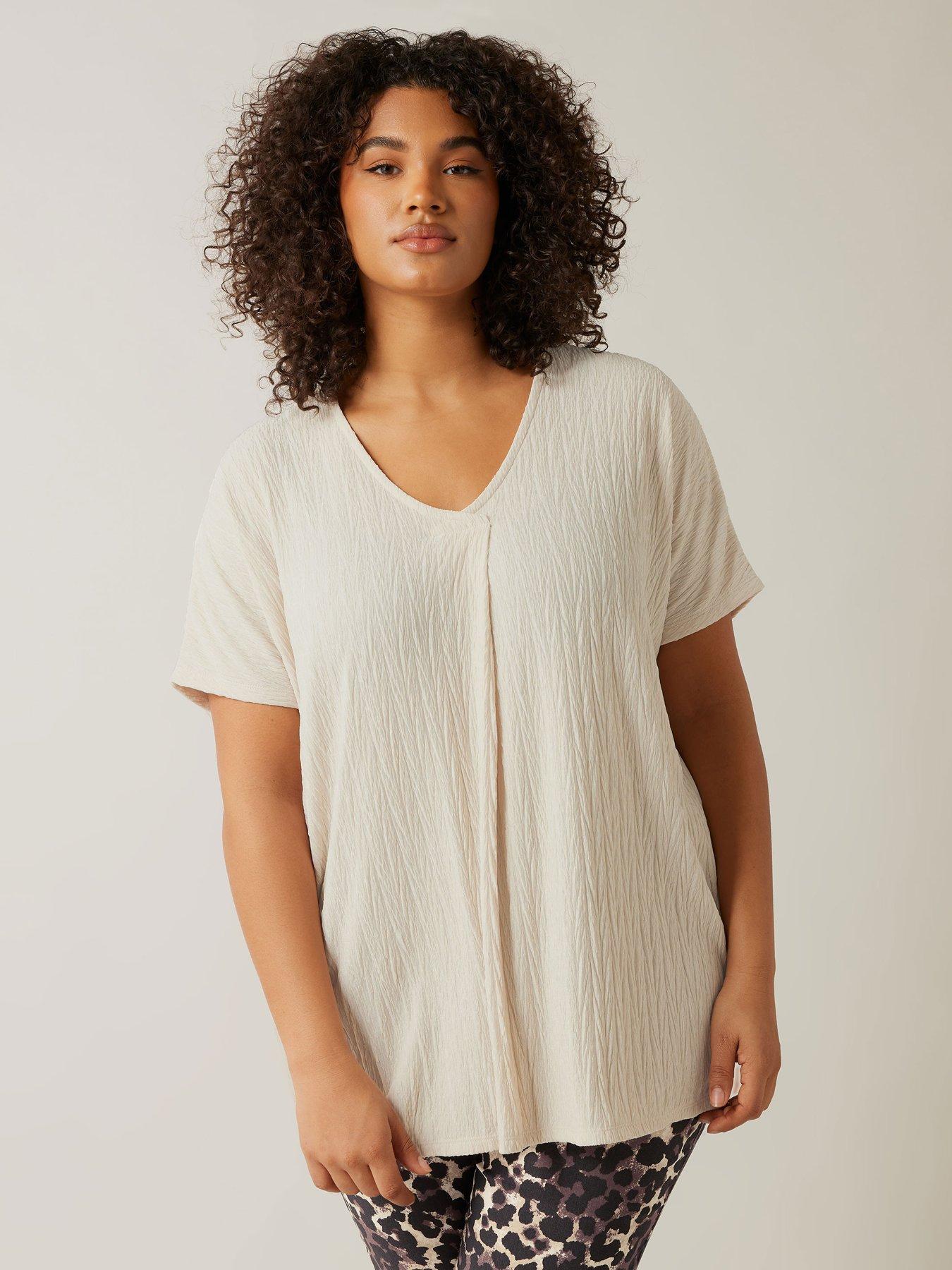 undefined Plisse Short Sleeve Top - Natural