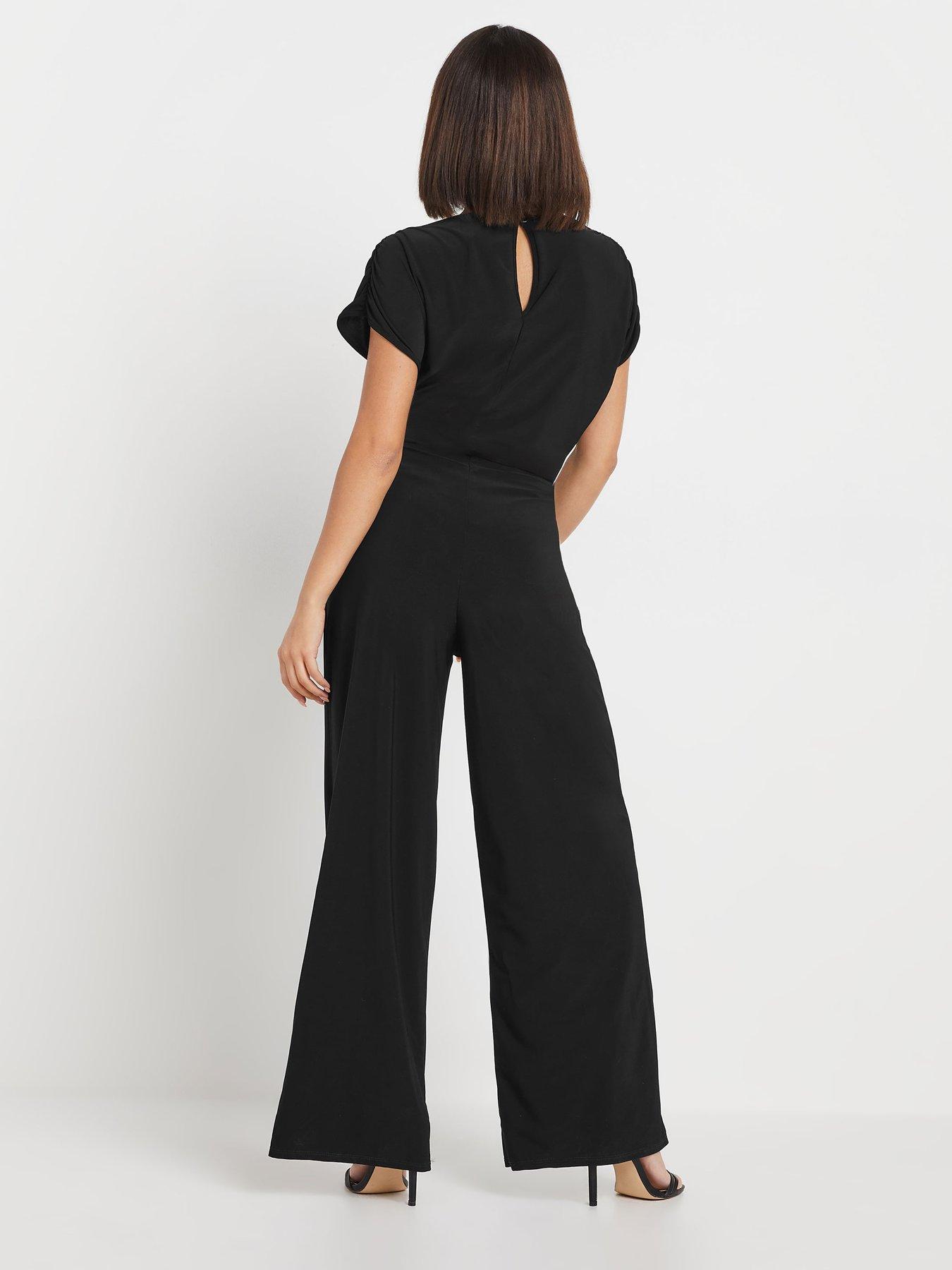 Image 2 of 4 of PixieGirl Petite Drape Cowl Neck Jumpsuit - Black