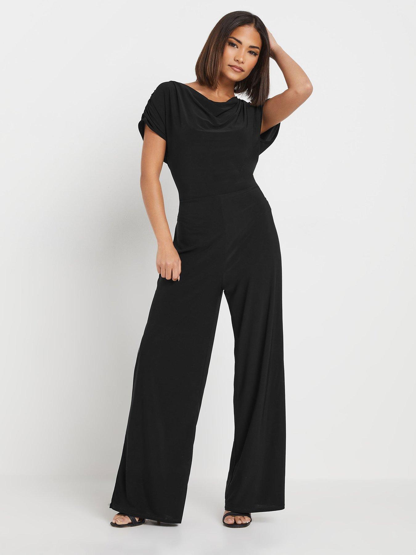 Image 3 of 4 of PixieGirl Petite Drape Cowl Neck Jumpsuit - Black