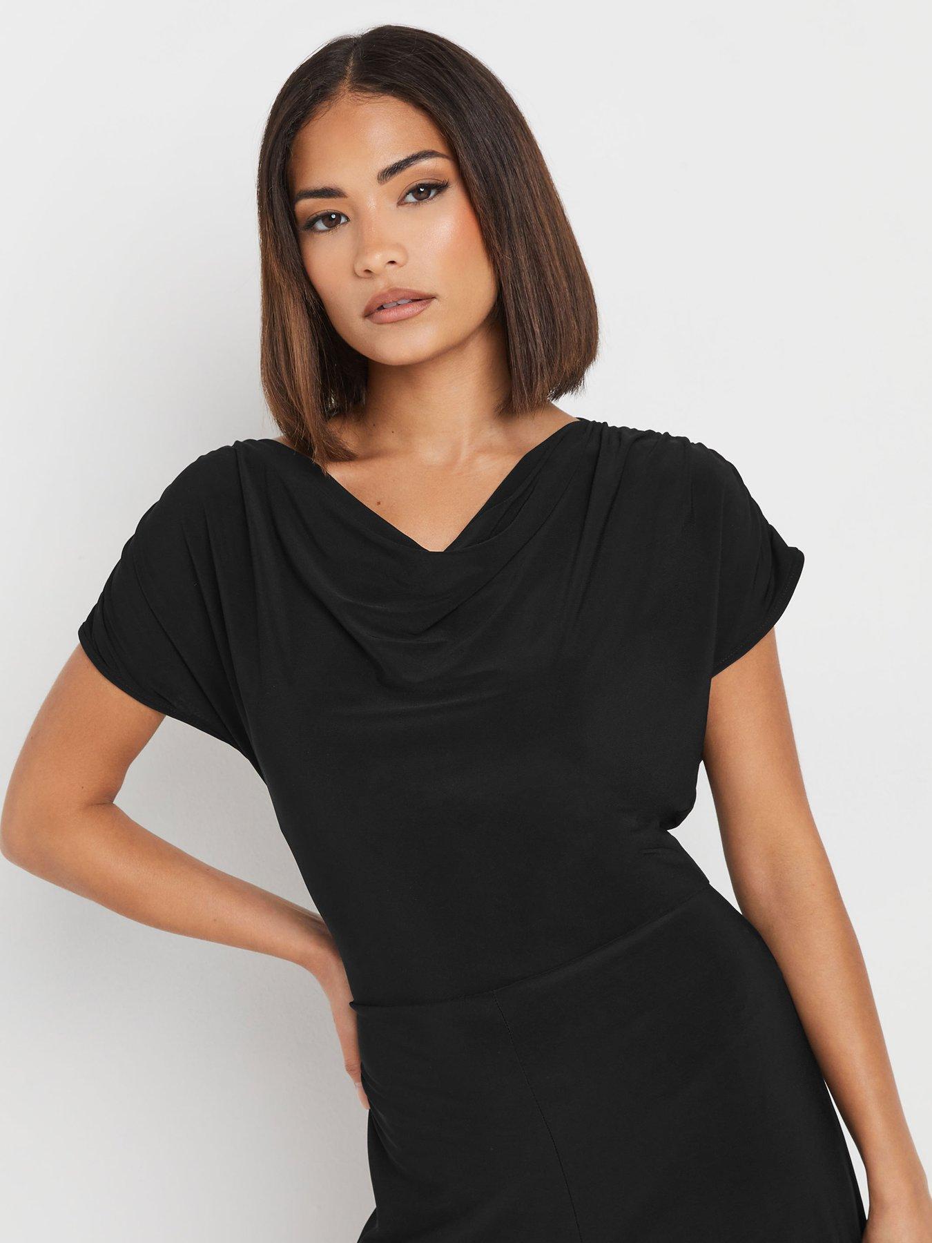 Image 4 of 4 of PixieGirl Petite Drape Cowl Neck Jumpsuit - Black