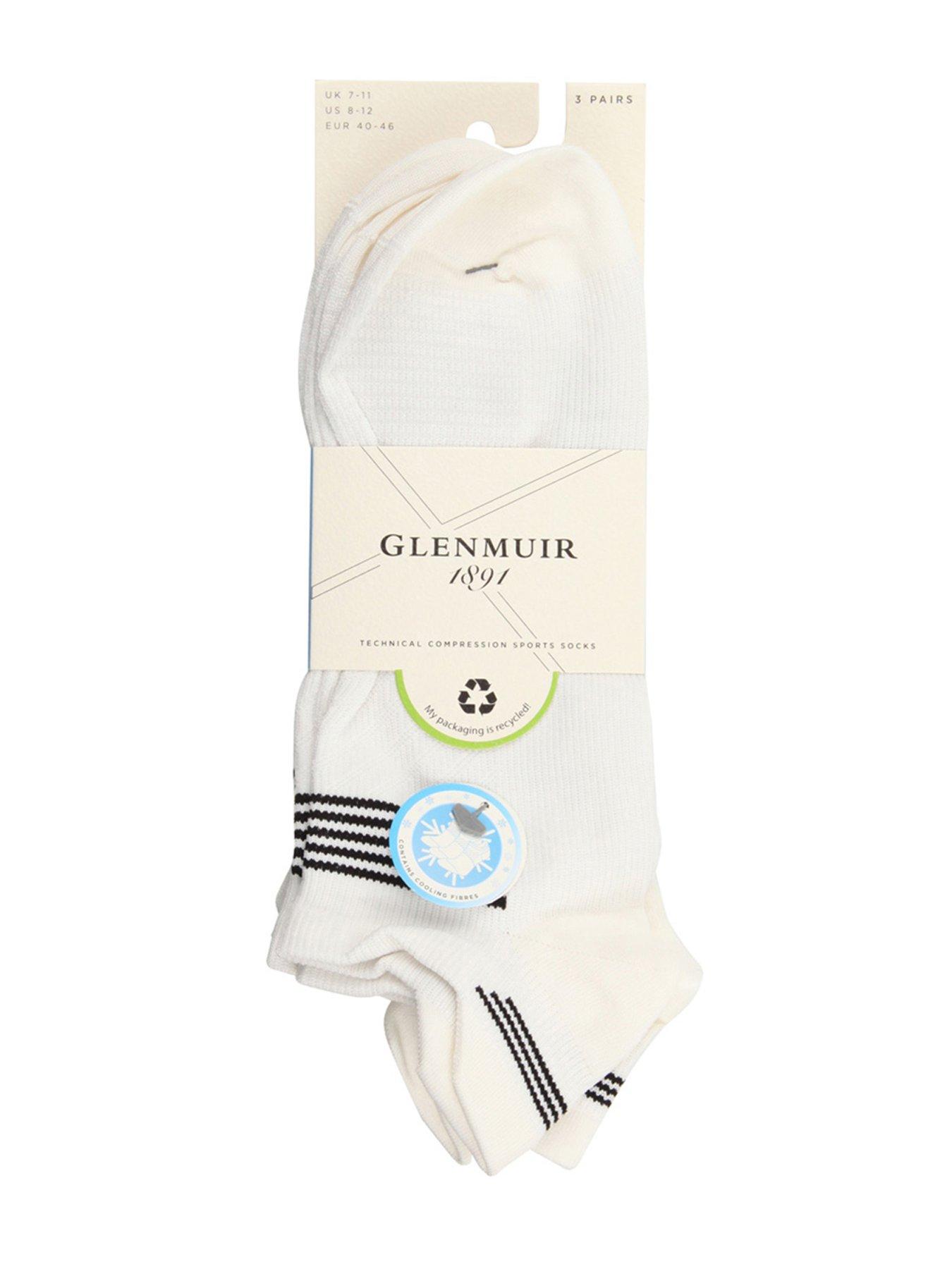 Image 3 of 3 of Glenmuir Glen Muir 3Pk Classic Technical Compression Trainer Socks - White