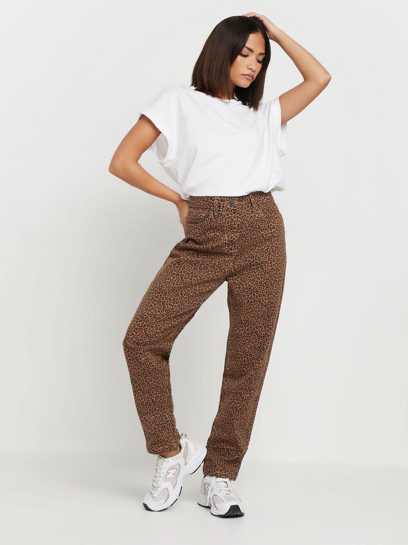 undefined Petite Animal Print Mom Jean - Brown
