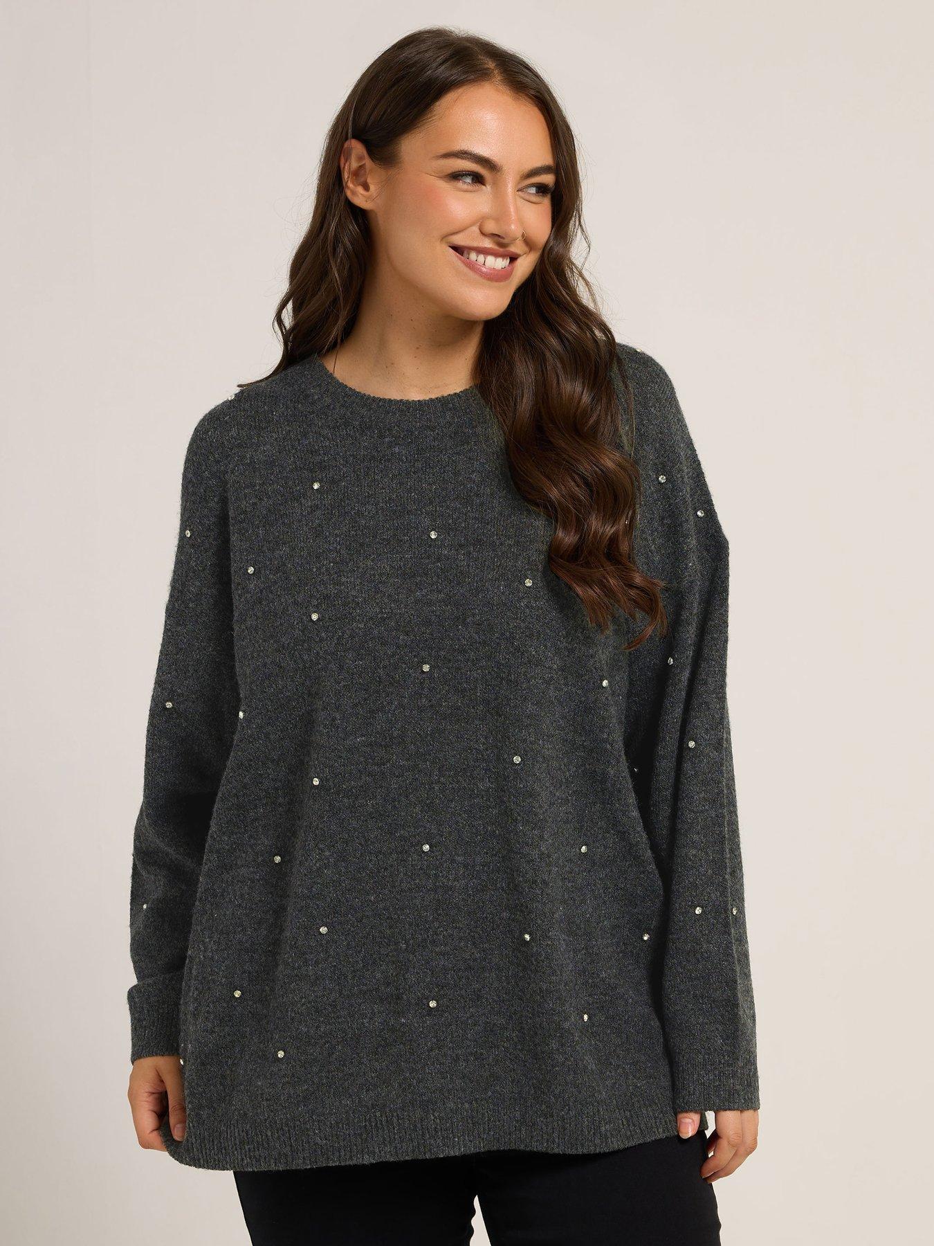 Yours Curve Embellished Front Jumper - Grey
