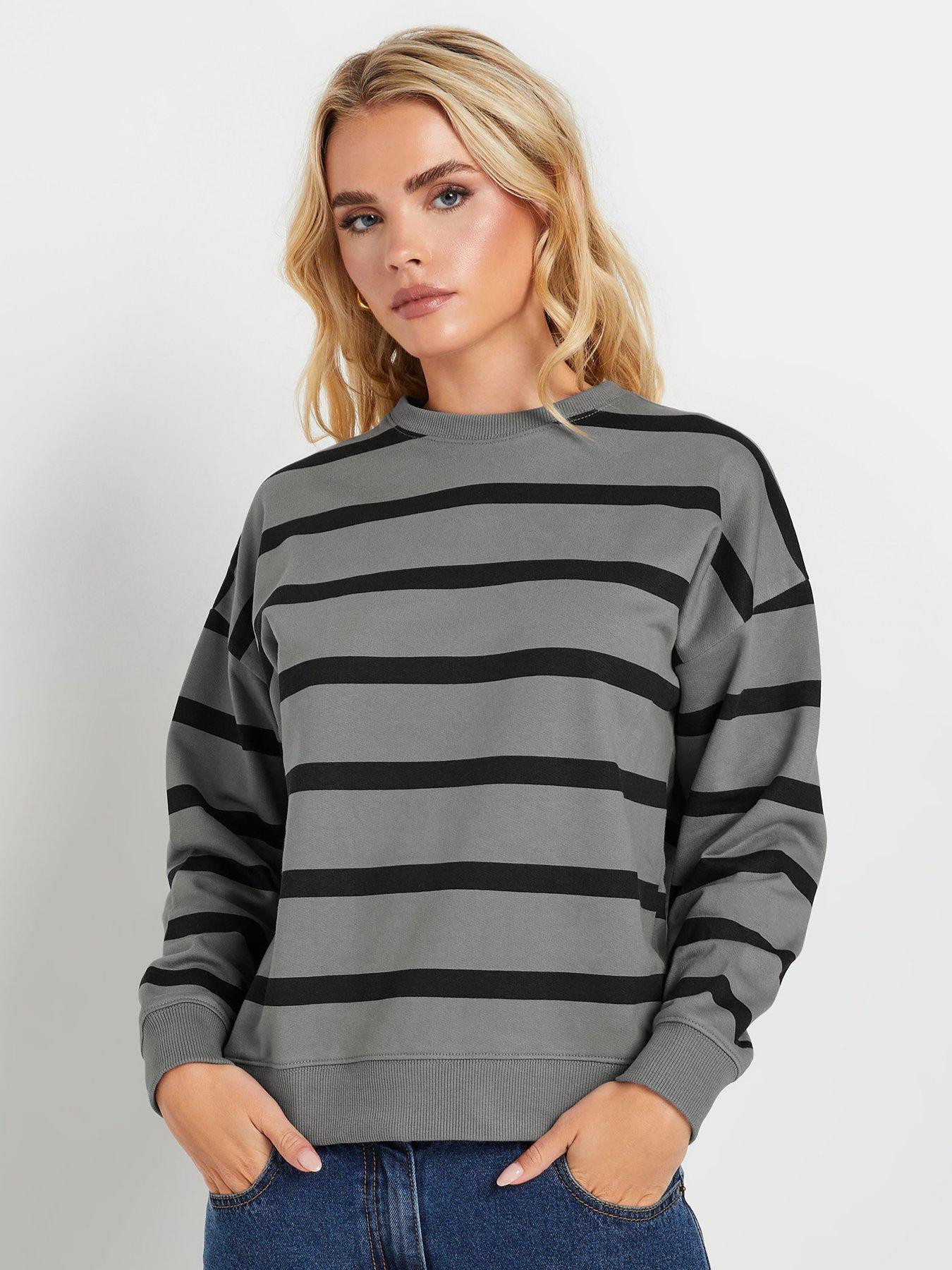 undefined Petite Stripe Crew Neck Sweatshirt - Grey