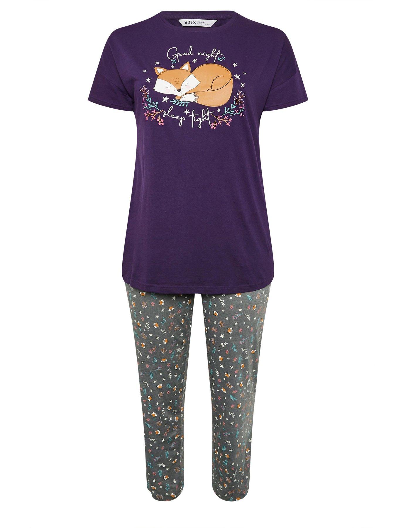 Image 5 of 5 of Yours Curve Goodnight Short Sleeve Wide Leg Pj Set - Purple