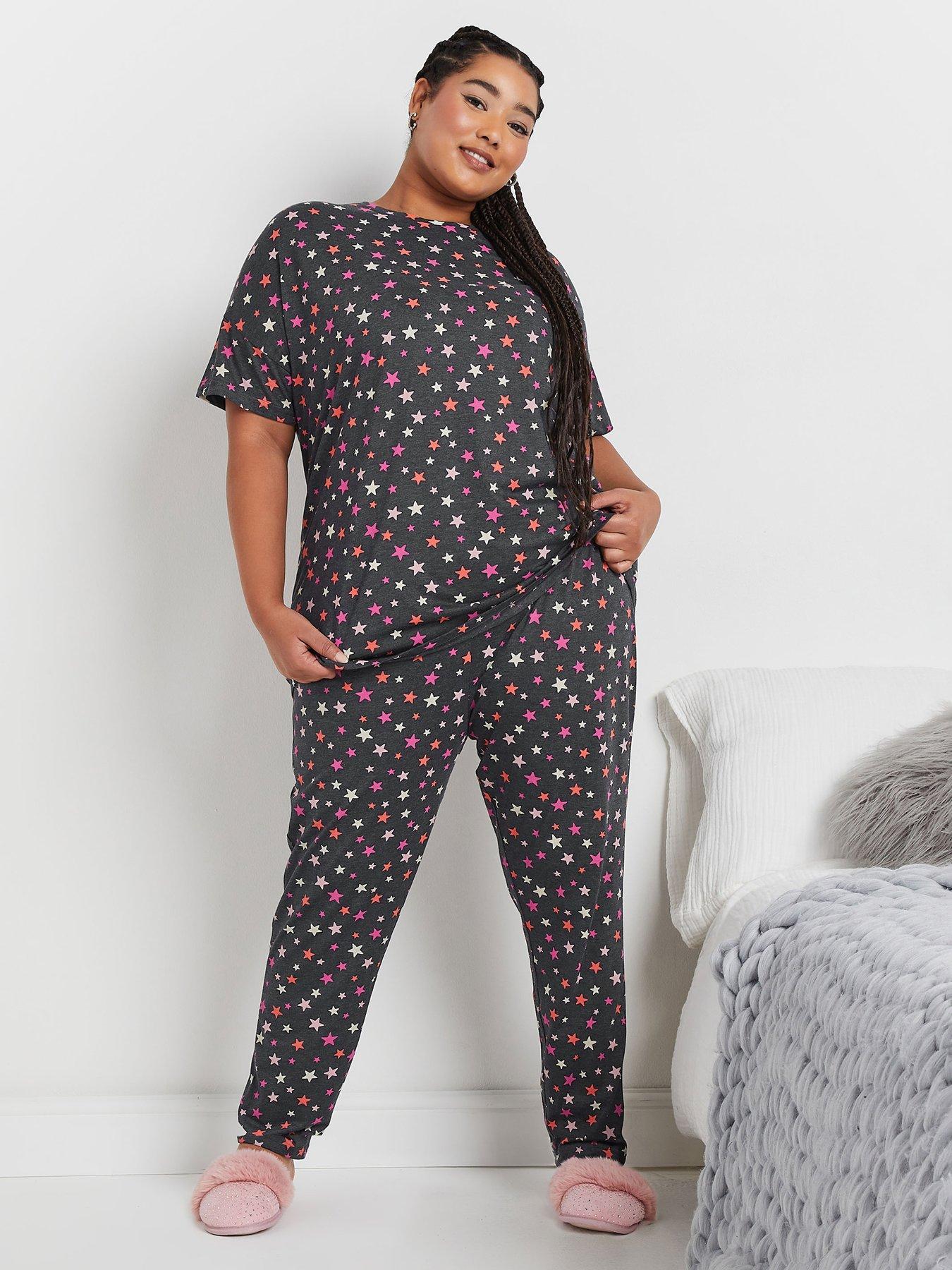 undefined Curve Colourful Stars Short Sleeve Pj Set - Grey