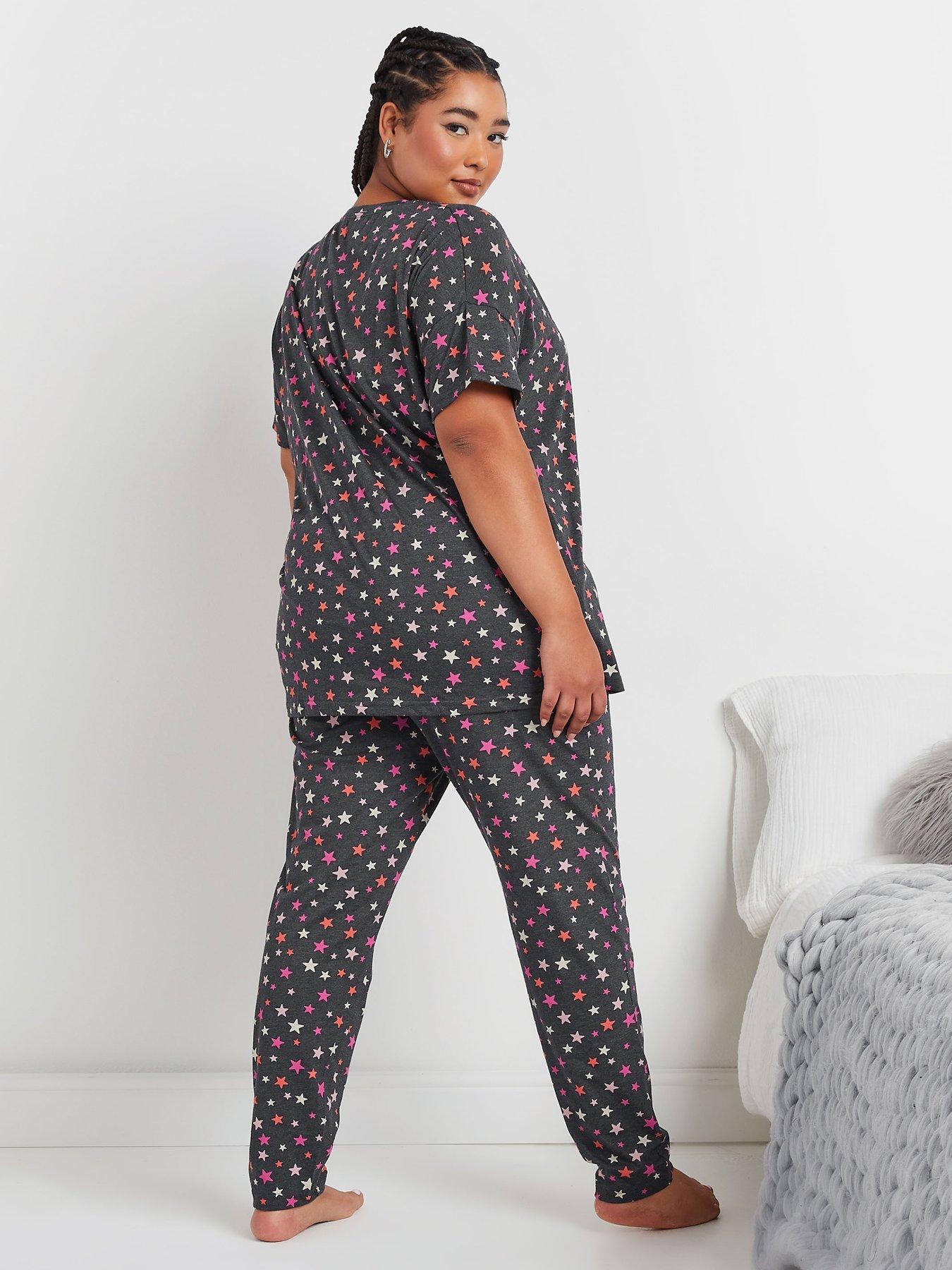 Image 2 of 4 of Yours Curve Colourful Stars Short Sleeve Pj Set - Grey