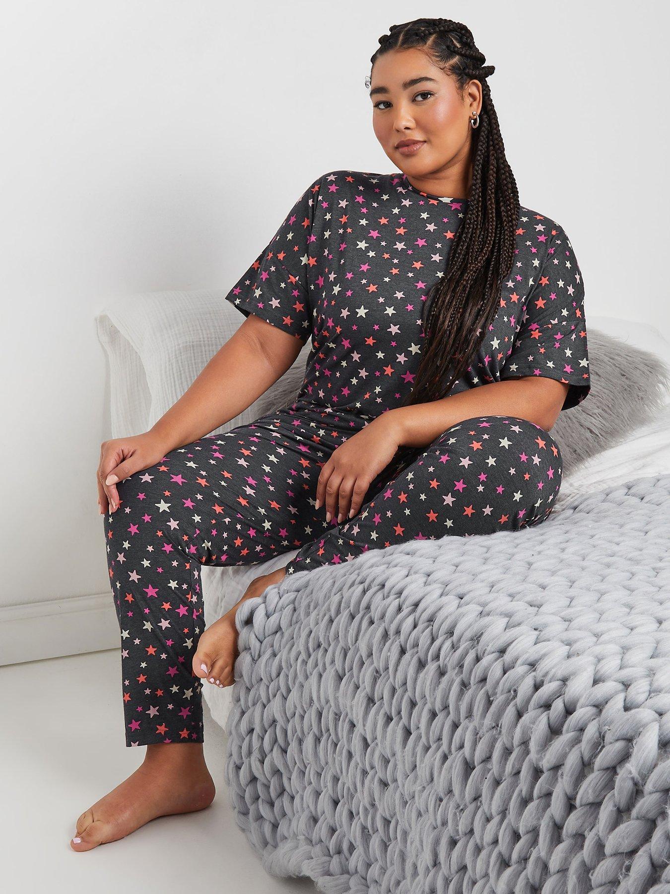 Image 3 of 4 of Yours Curve Colourful Stars Short Sleeve Pj Set - Grey