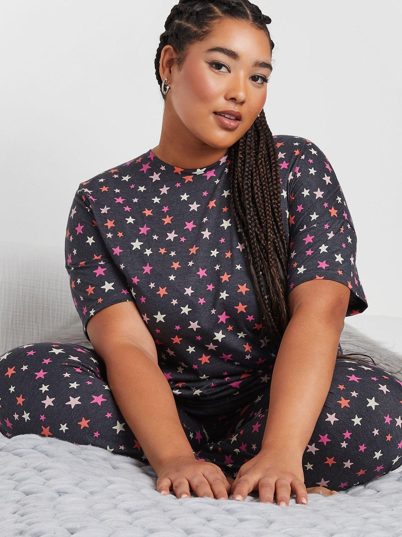 Image 4 of 4 of Yours Curve Colourful Stars Short Sleeve Pj Set - Grey