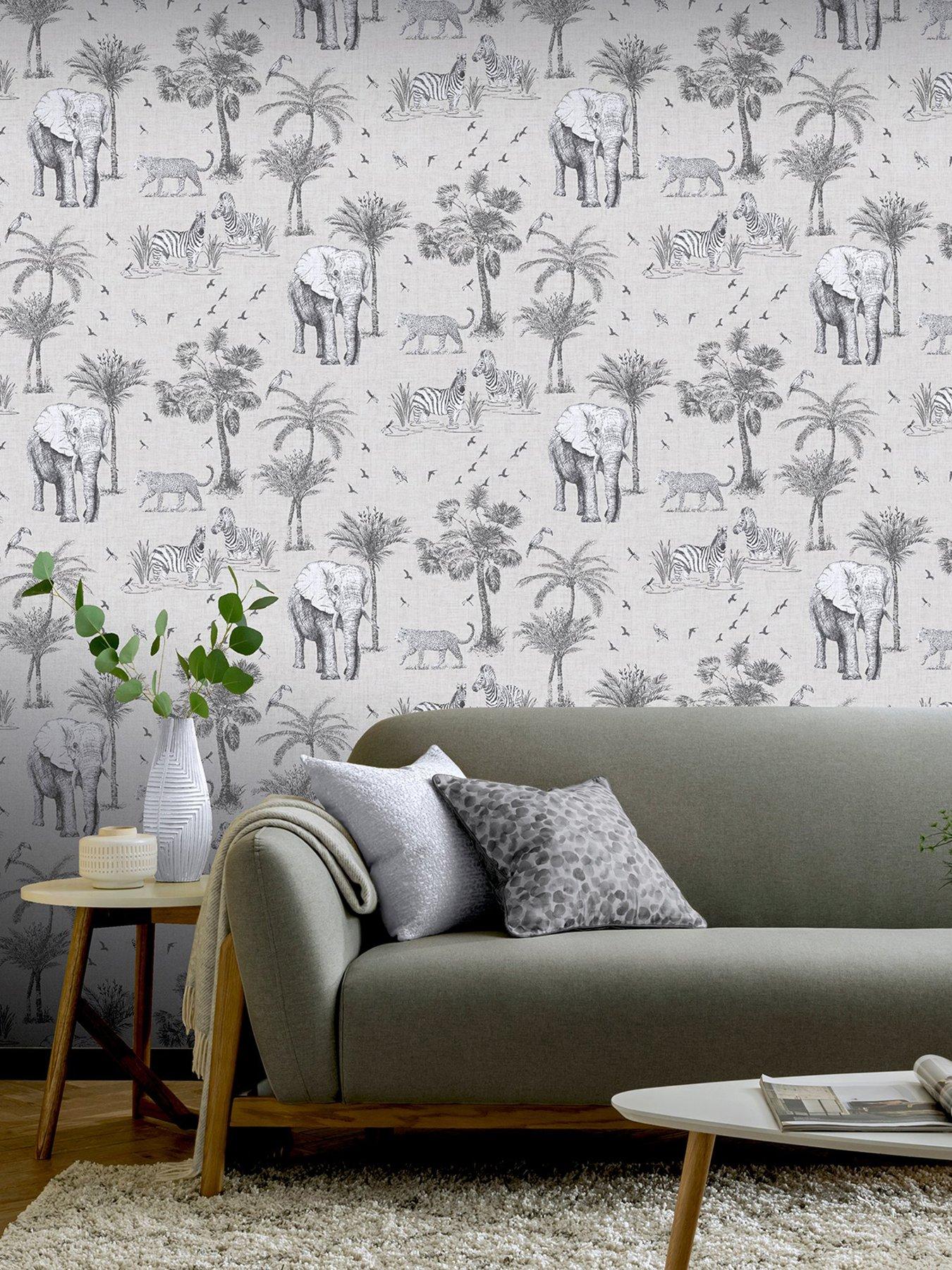 Product photograph of Arthouse Safari Lagoon Grey Wallpaper from very.co.uk