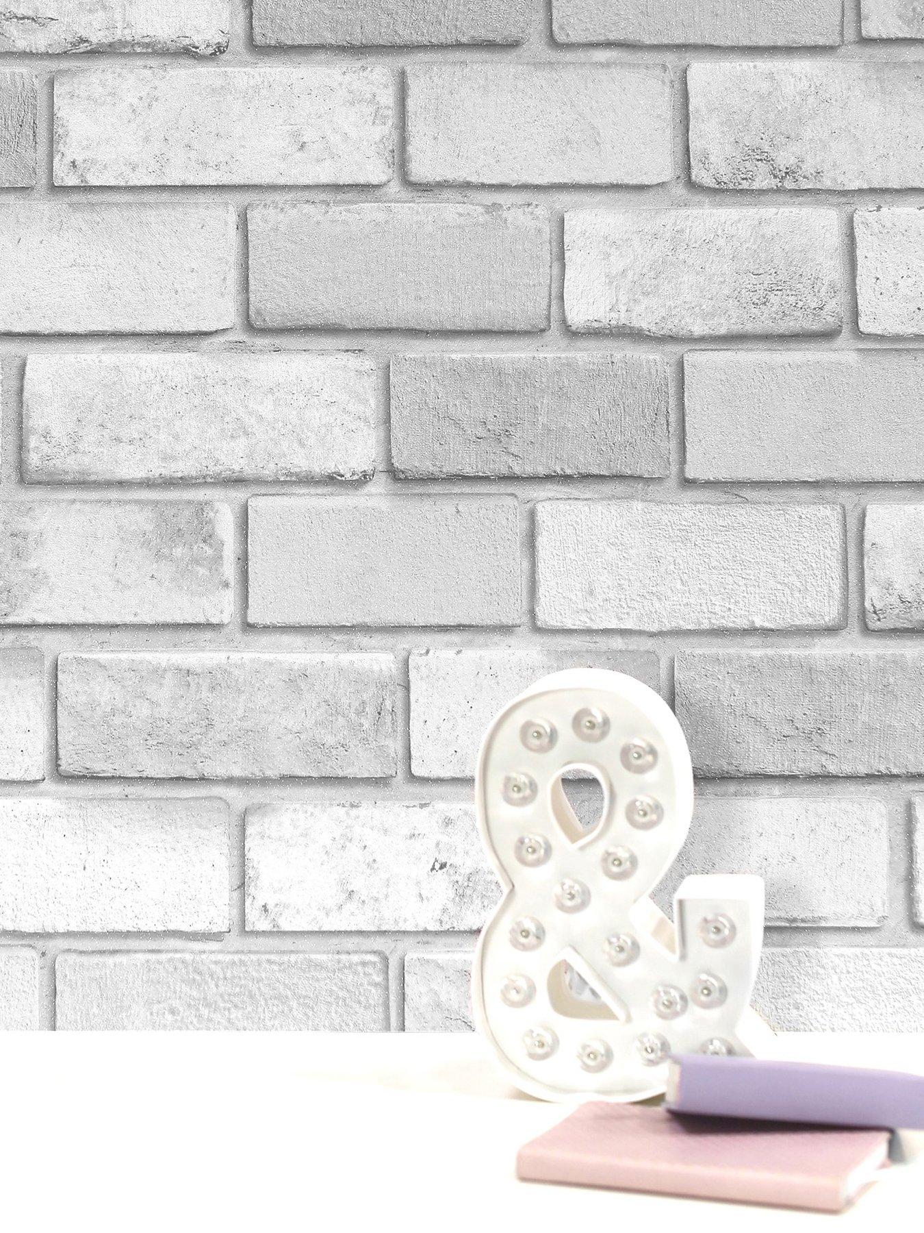 Product photograph of Arthouse Diamond Silver Brick Wallpaper from very.co.uk