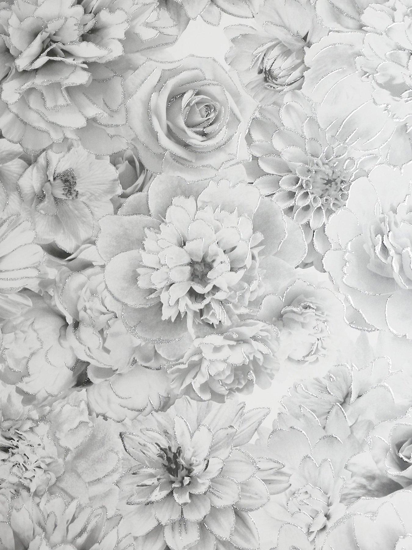 Image 2 of 6 of ARTHOUSE Glitter Bloom Silver Wallpaper