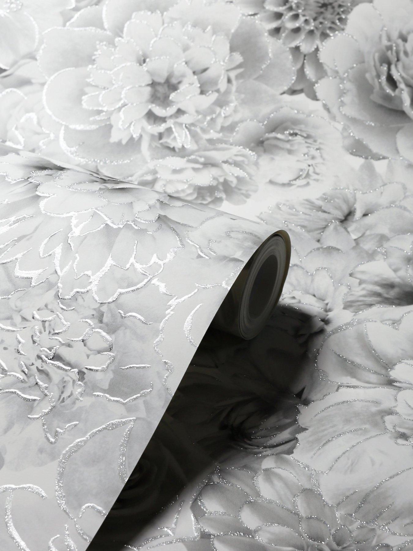 Image 3 of 6 of ARTHOUSE Glitter Bloom Silver Wallpaper