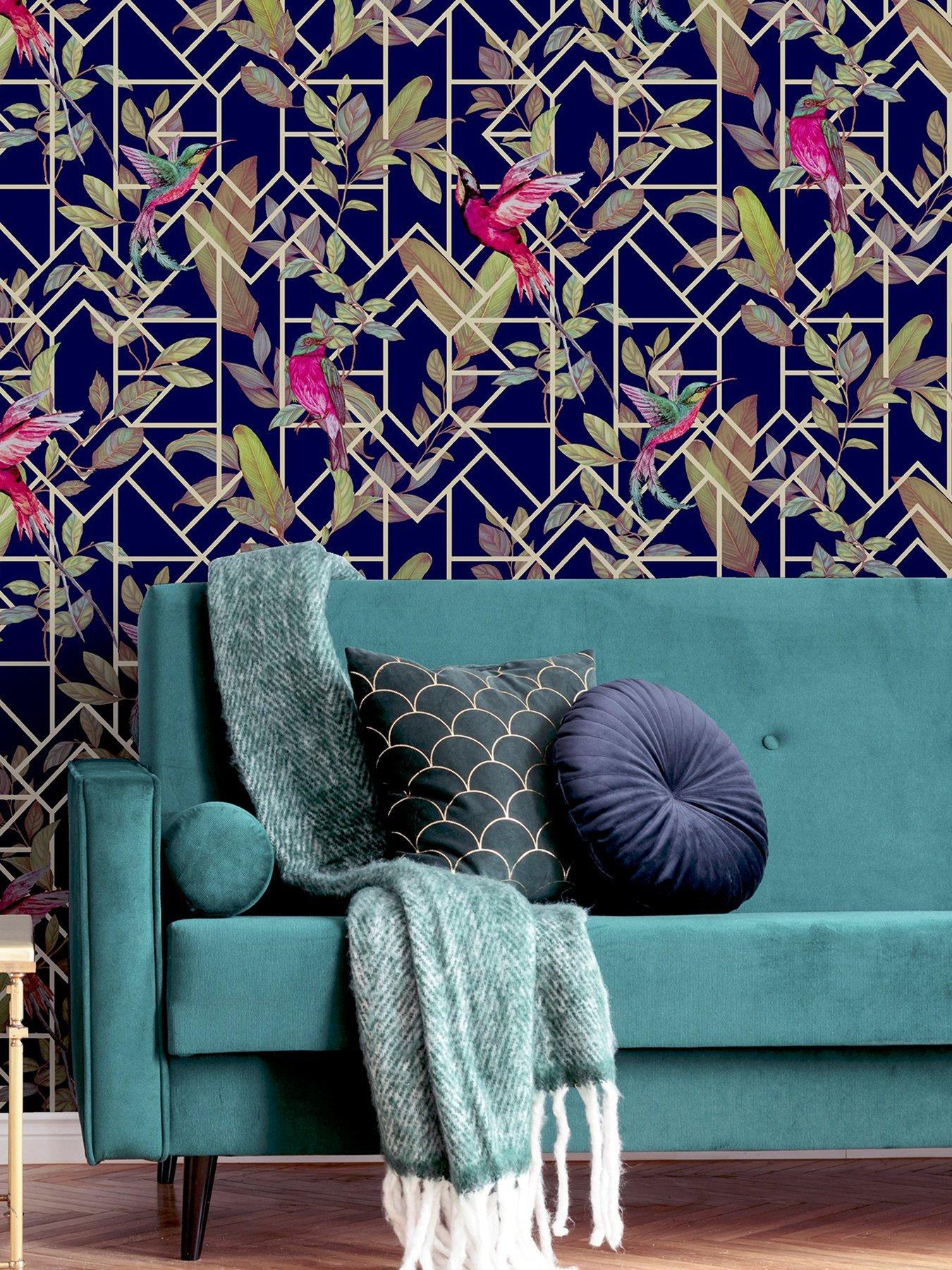 Product photograph of Arthouse Deco Tropical Navy Gold Wallpaper from very.co.uk