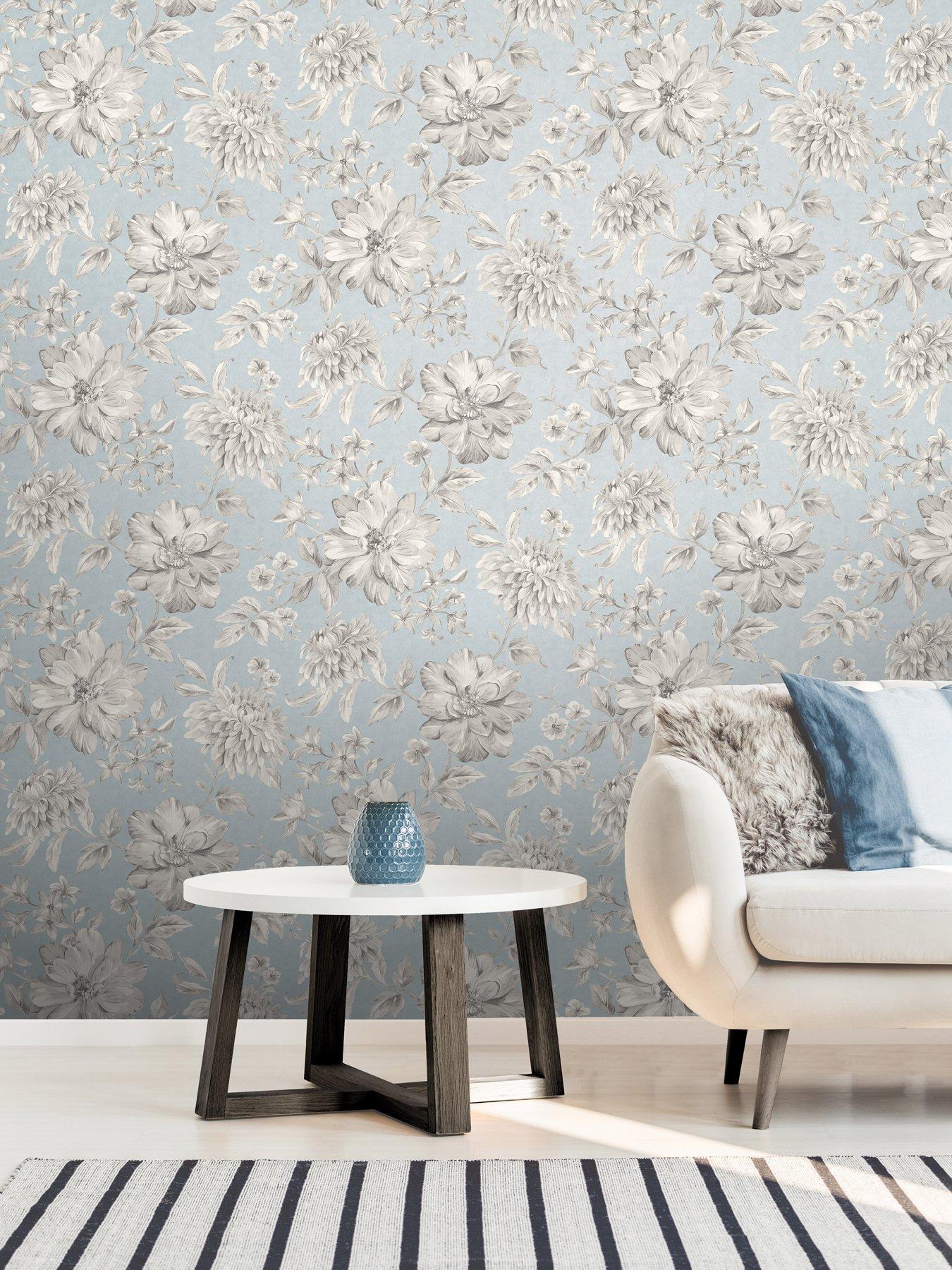 Product photograph of Fine Decor Crown Lucia Floral Blue Wallpaper from very.co.uk