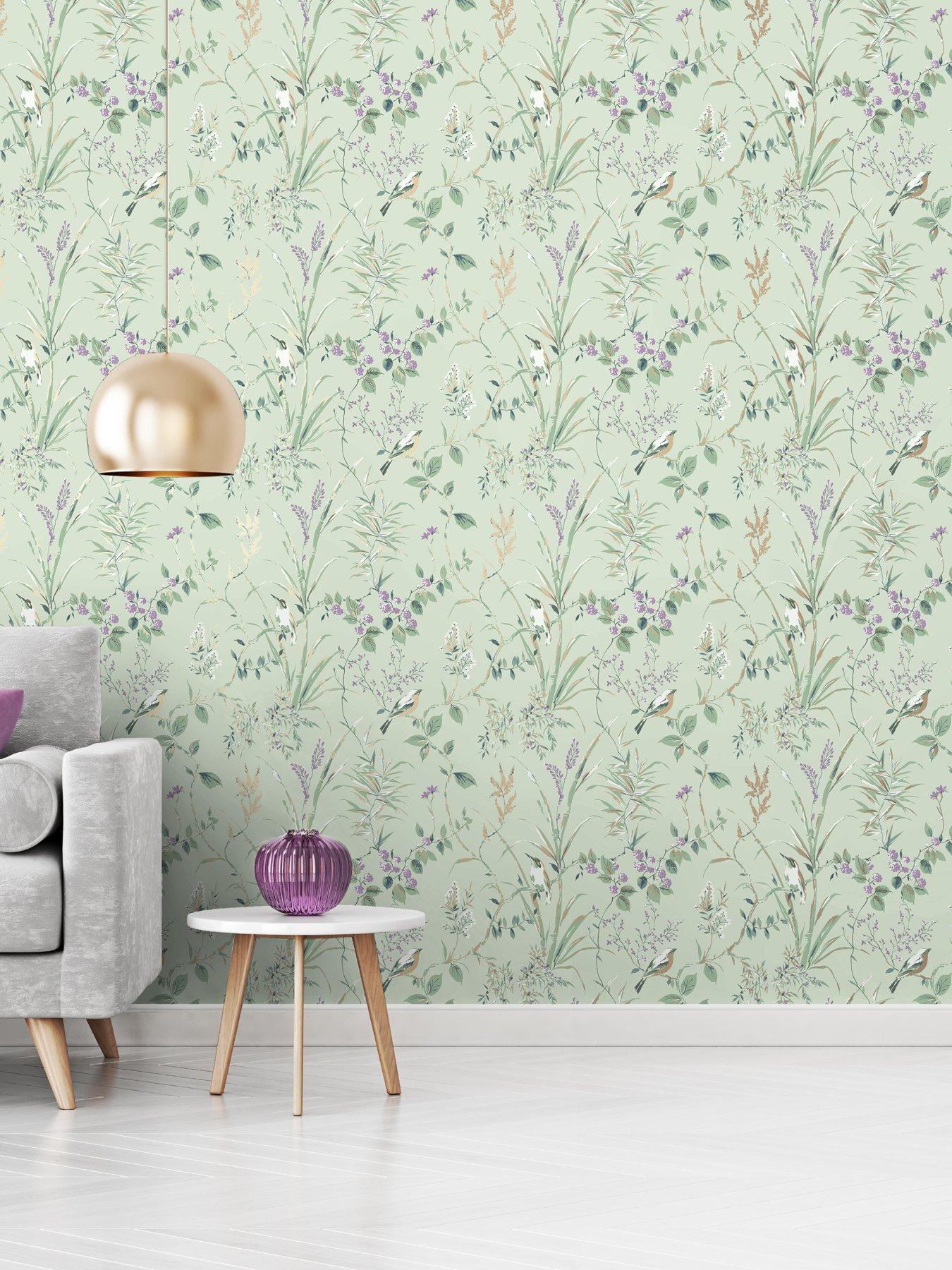 Product photograph of Fine Decor Crown Mariko Floral Mint Plum Wallpaper from very.co.uk