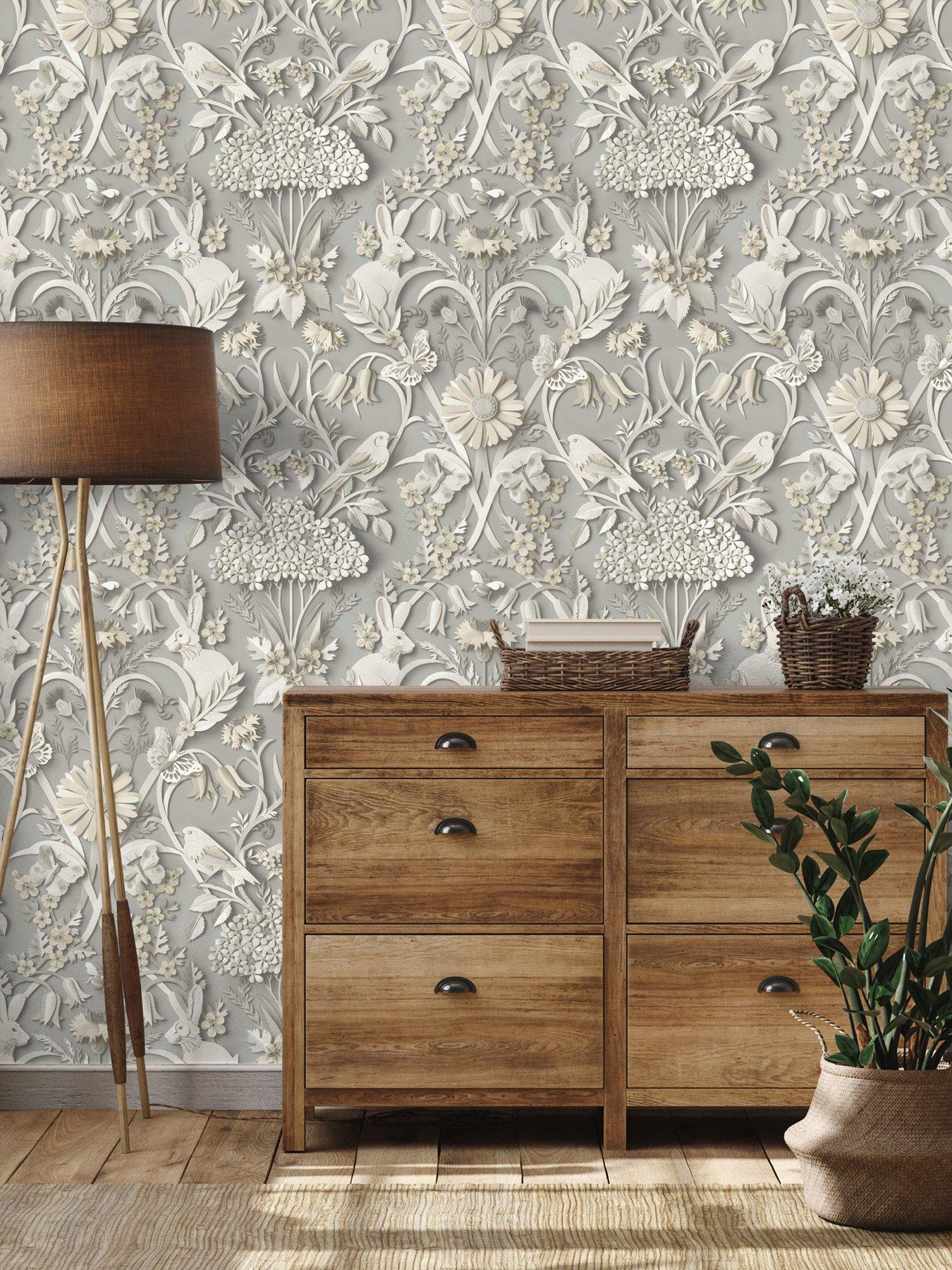 Product photograph of Fine Decor Woodland Soft Grey Wallpaper from very.co.uk