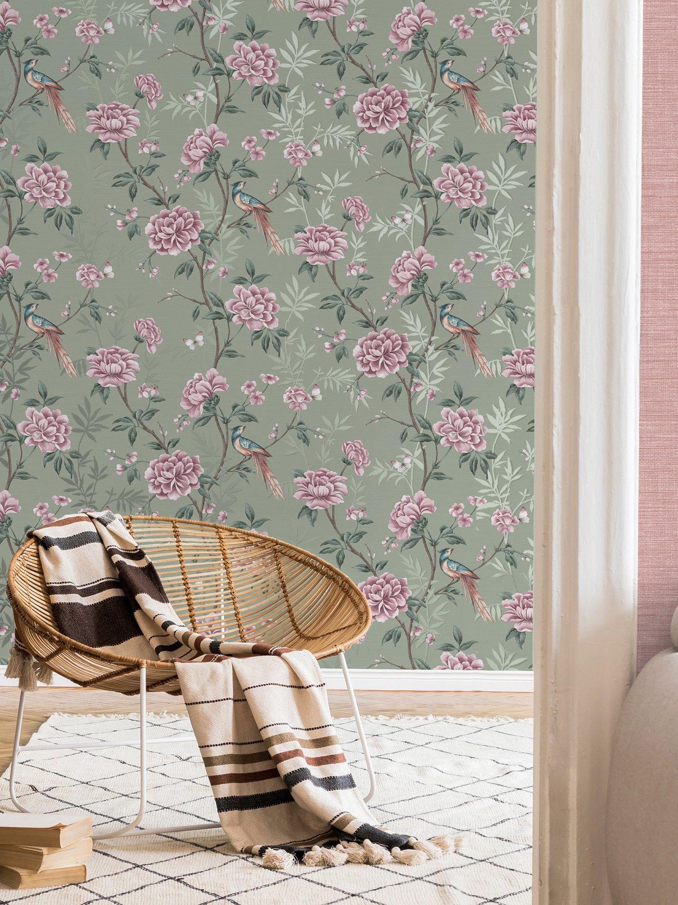 Product photograph of Fine Decor Crown Akina Floral Sage Wallpaper from very.co.uk