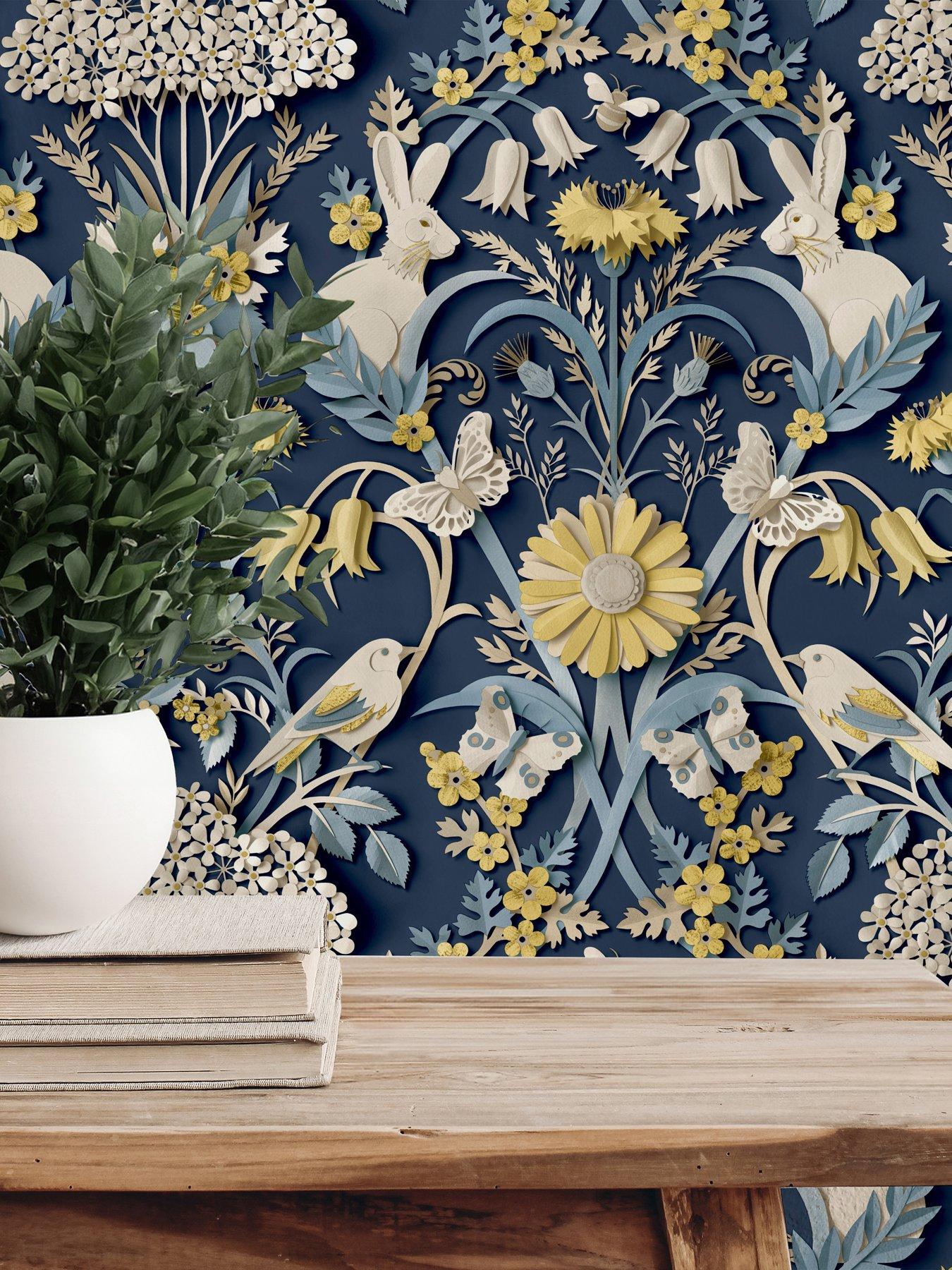 Product photograph of Fine Decor Woodland Navy Wallpaper from very.co.uk