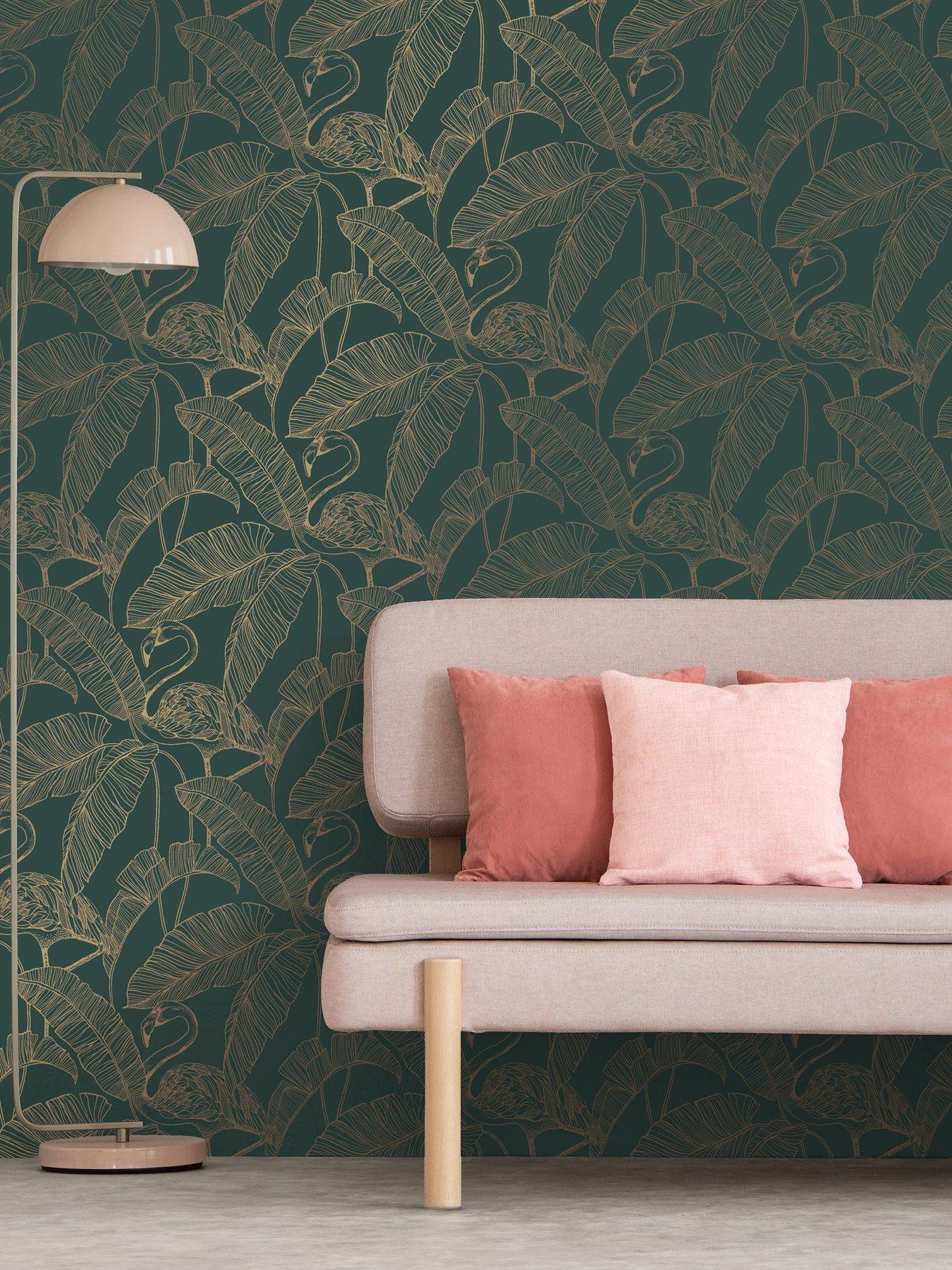 Product photograph of Fine Decor Flamingo Emerald Wallpaper from very.co.uk