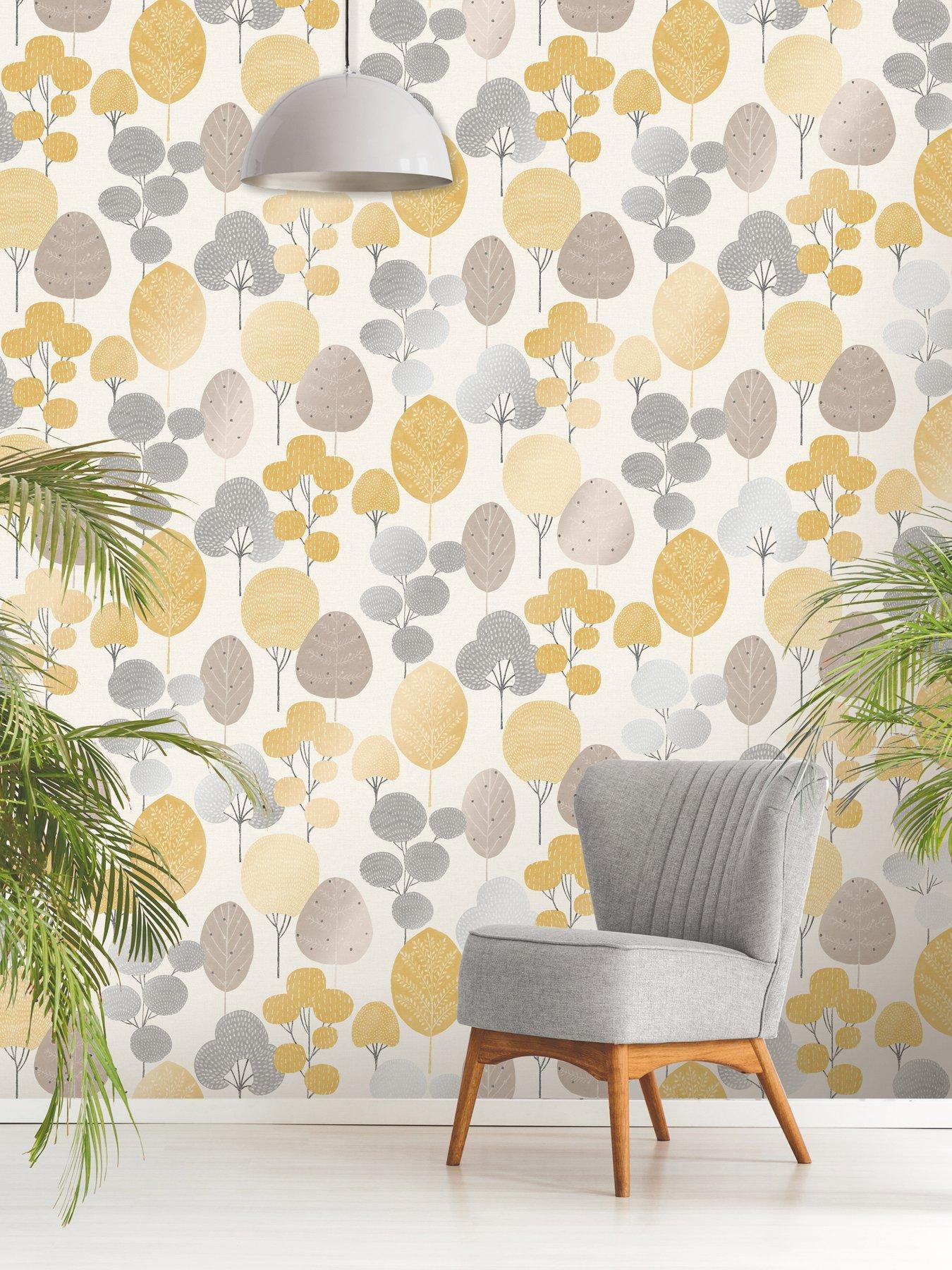Fine Decor Crown Scandi Forest Mustard Wallpaper