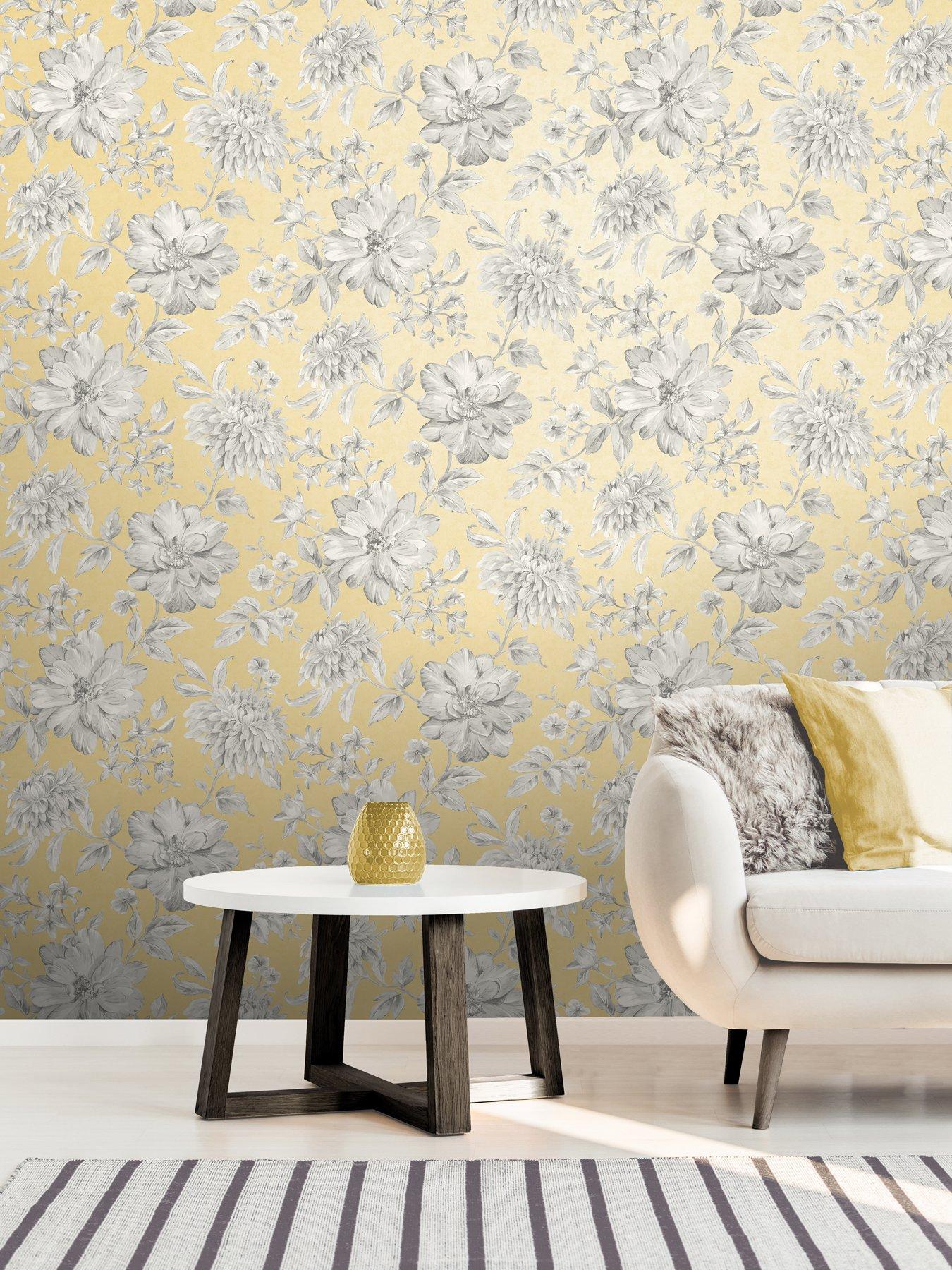 Fine Decor Crown Lucia Floral Yellow Wallpaper