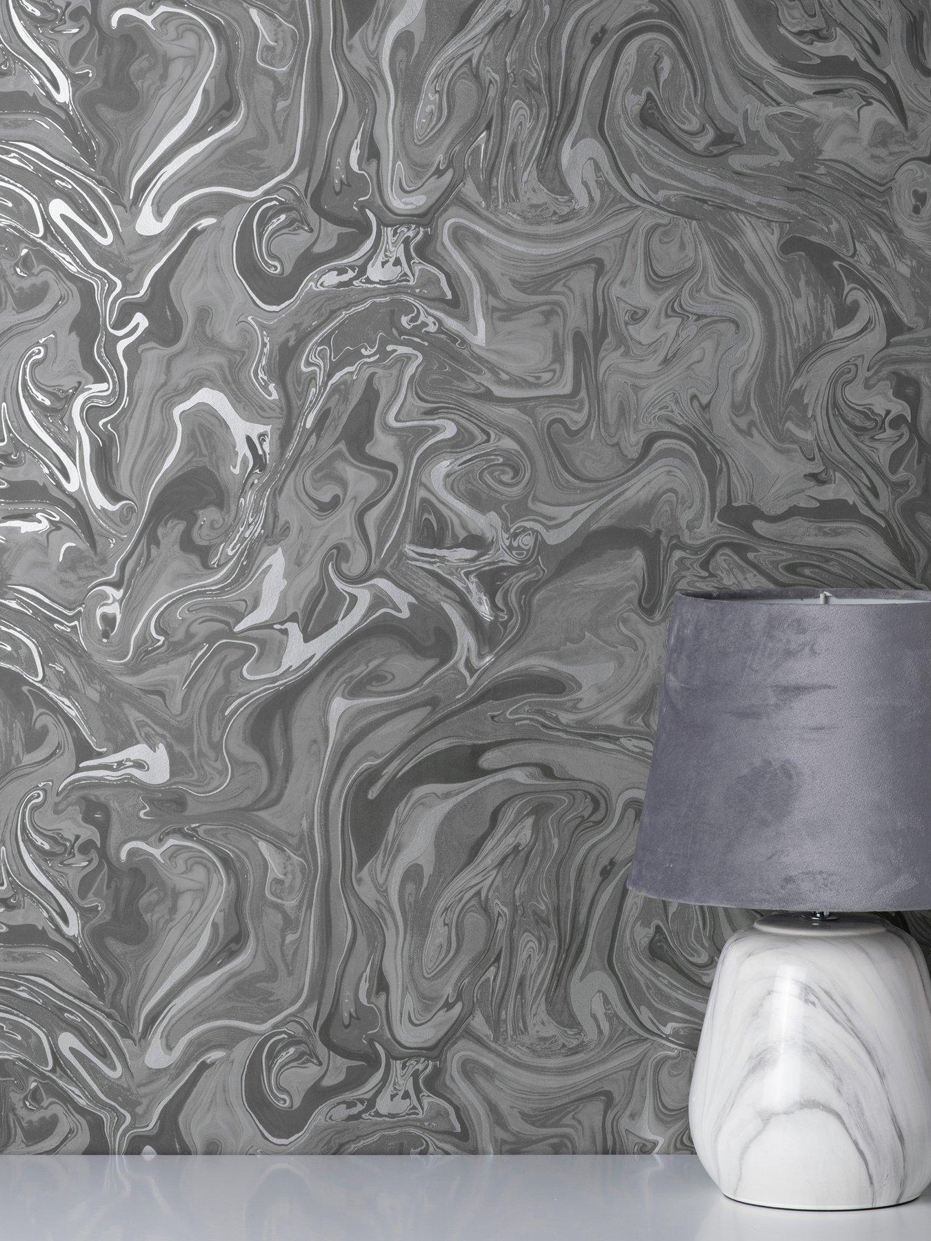 undefined Distinctive Marble Charcoal Grey Wallpaper
