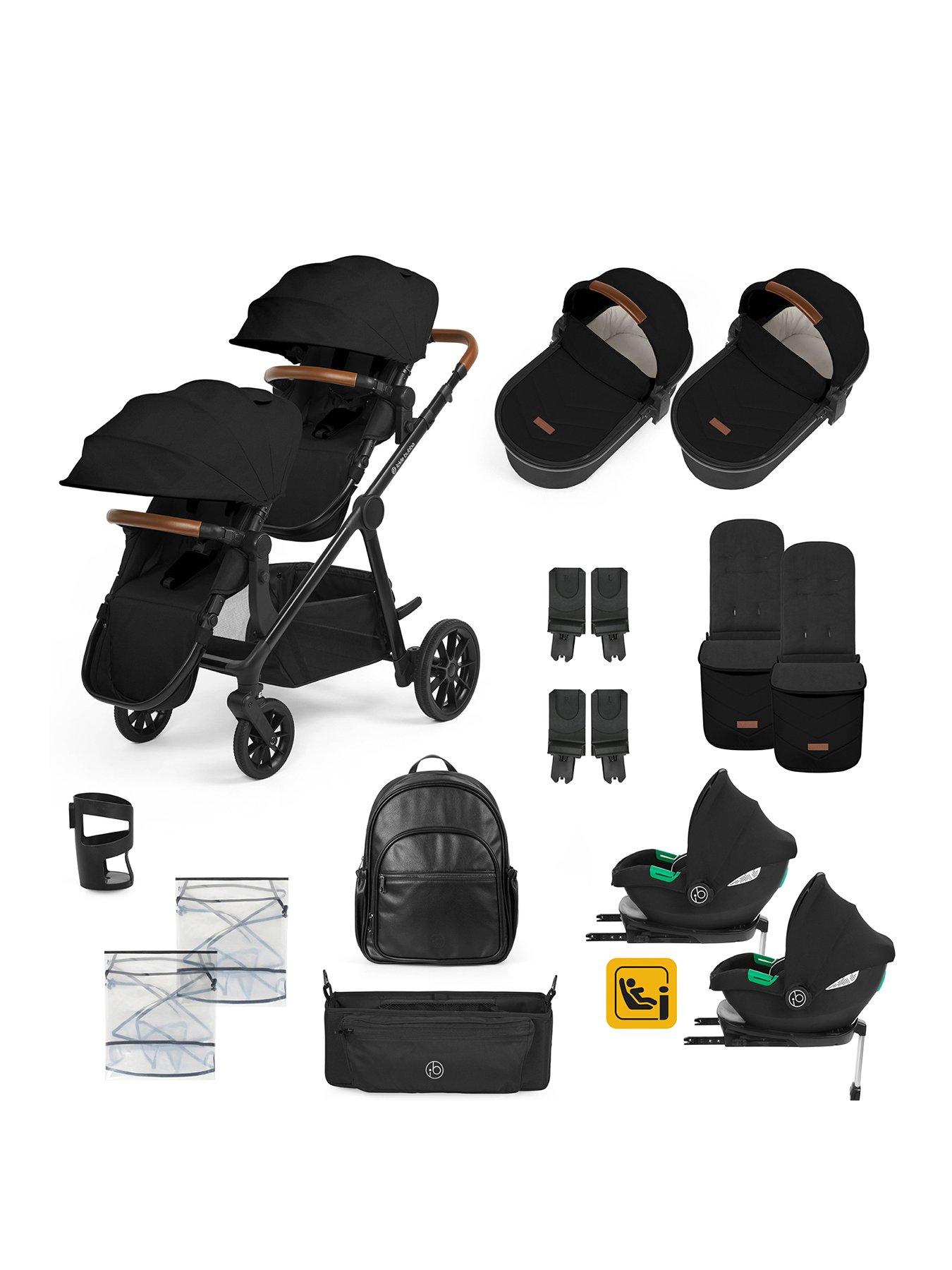 Image 1 of 7 of Ickle Bubba Virgo All-in-One i-Size Travel System with Isofix Base - Twin Package - Black / Black / Tan