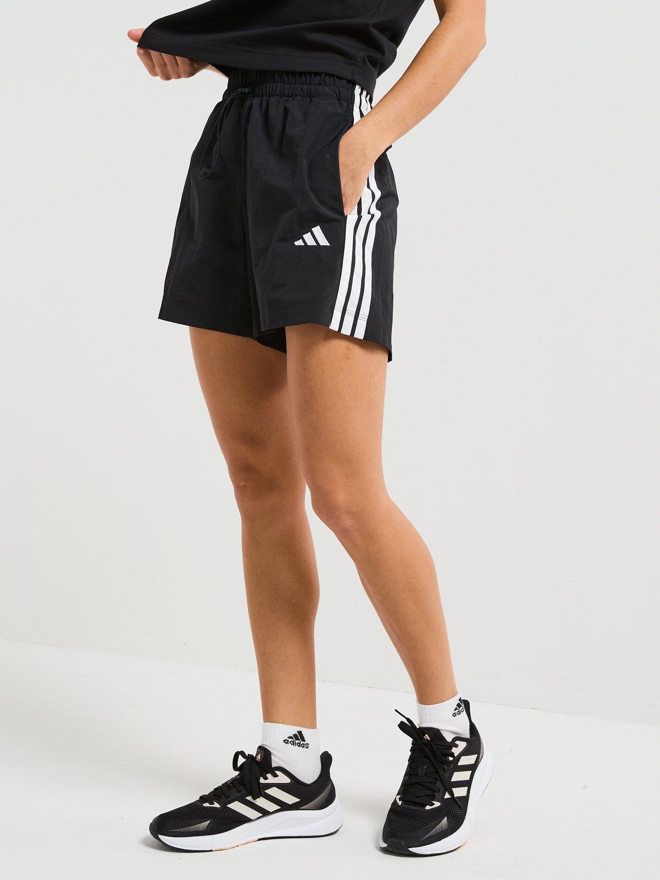 undefined Women's Essentials 3-Stripes Woven Shorts - Black/White