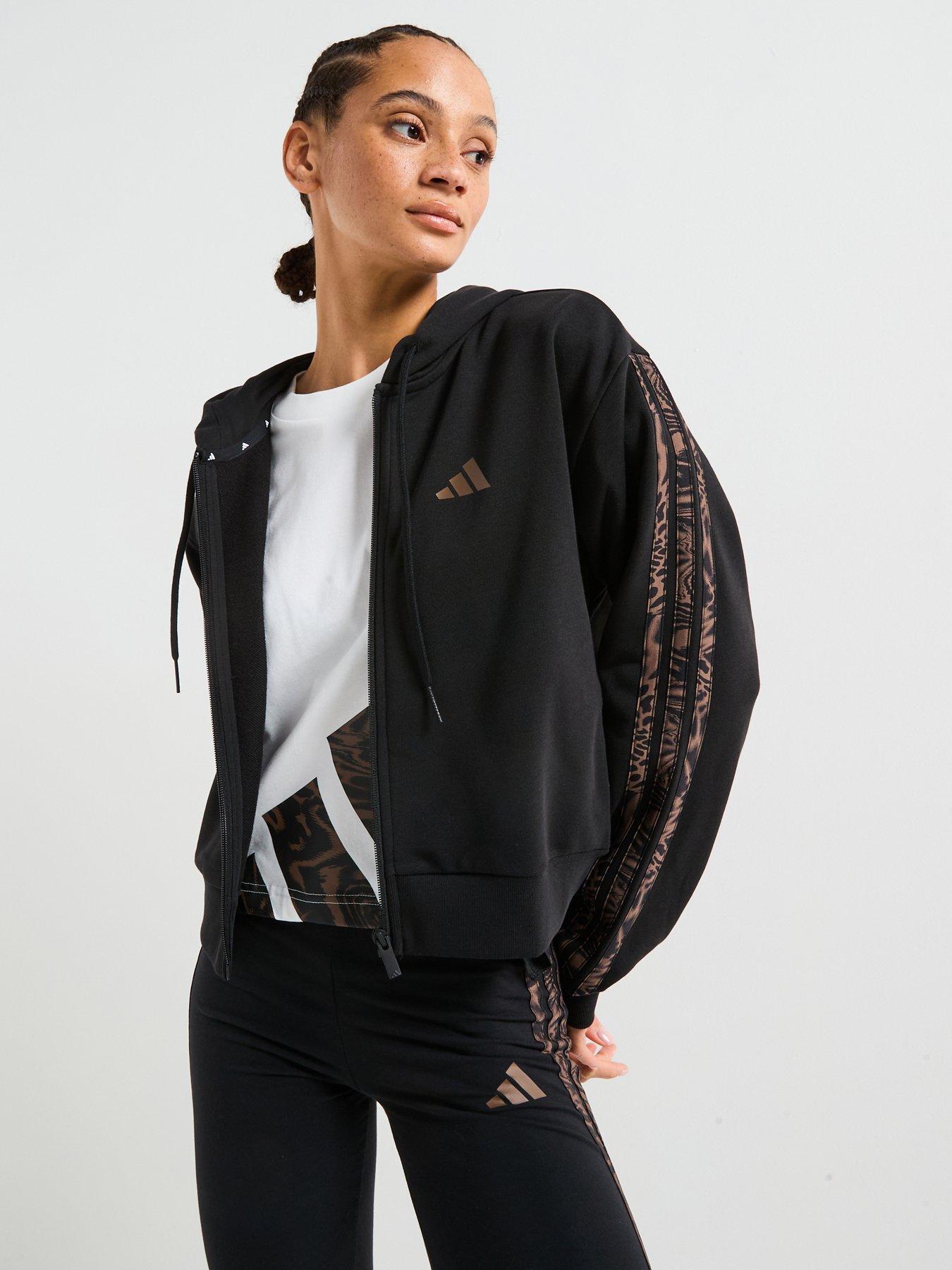 undefined Womens Essentials Animal French Terry Full-Zip Hoodie - Black