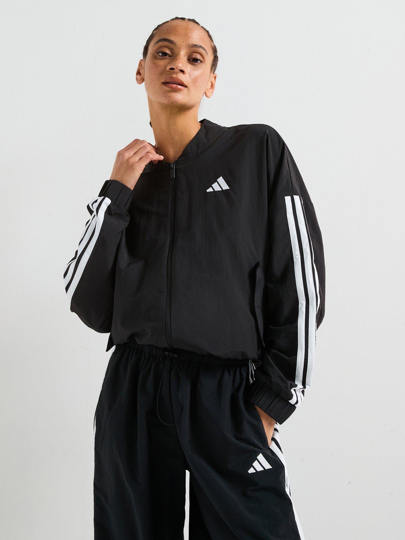 Adidas Black Bomber Jacket White Stripes Adidas Originals Bomber
