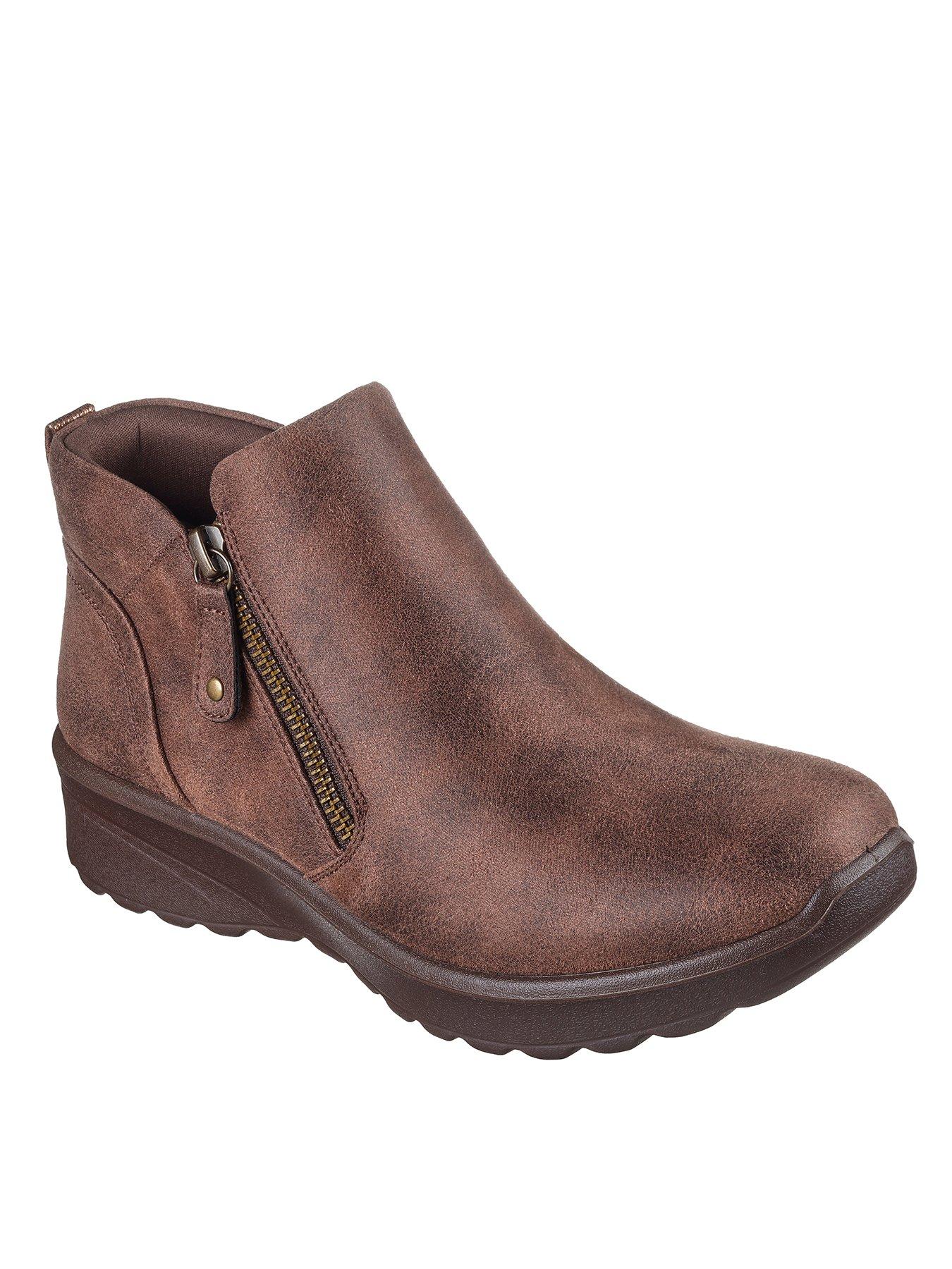 Image 2 of 5 of Skechers Lovely Vibe Microleather Side Zip Booties - Brown