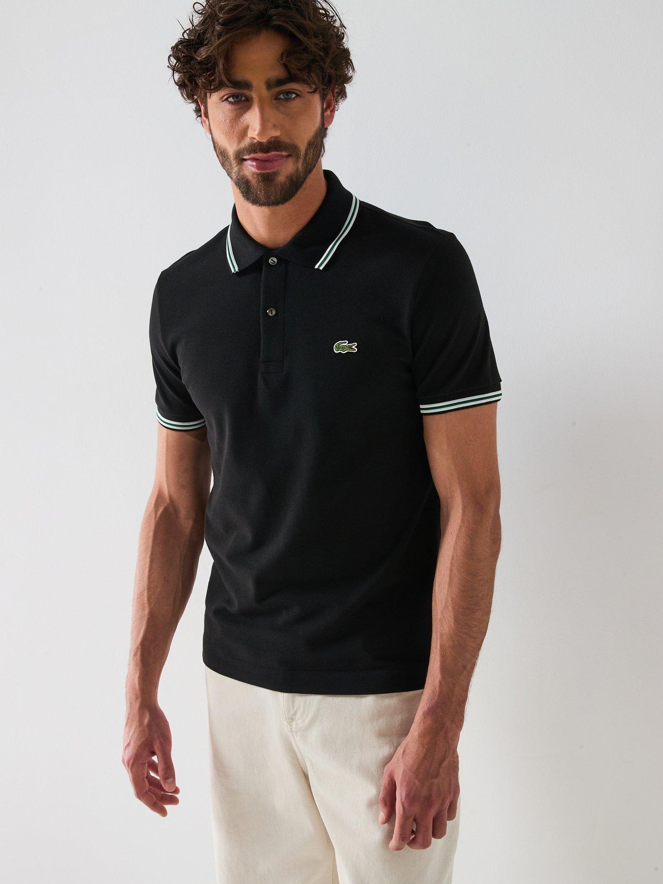 Lacoste Regular Fit L1212 Stripe Collar Piqué Polo Shirt Black