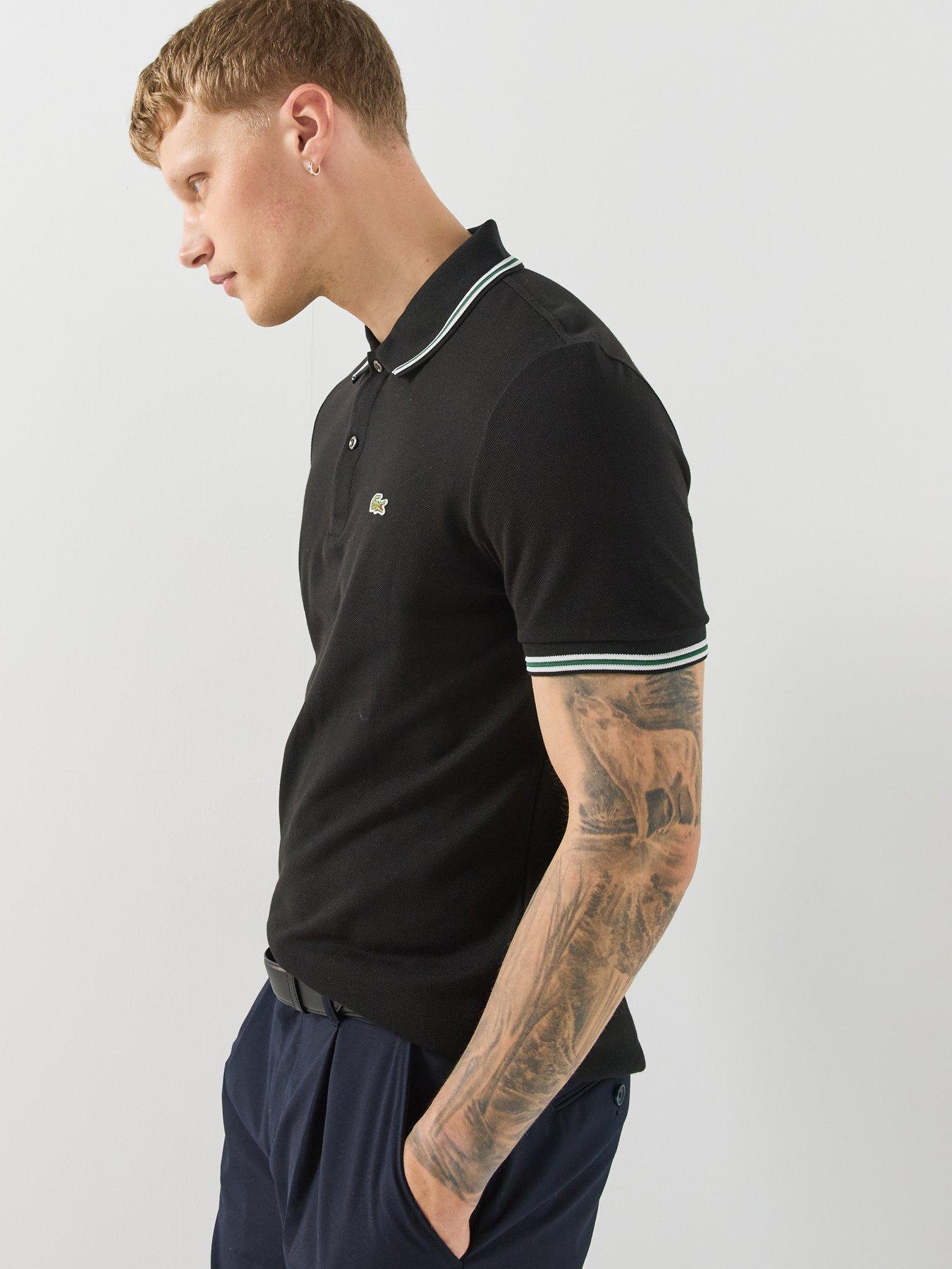 Image 5 of 6 of Lacoste Regular Fit L.12.12 Stripe Colla - Black