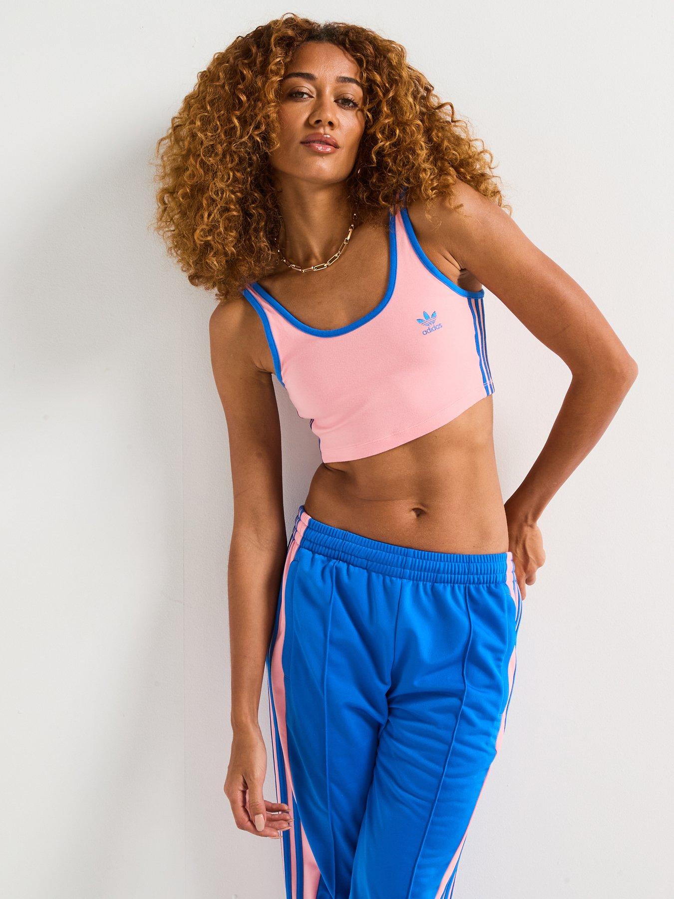 undefined Women's 3-Stripes Bra Top - Semi Pink Spark/Blue