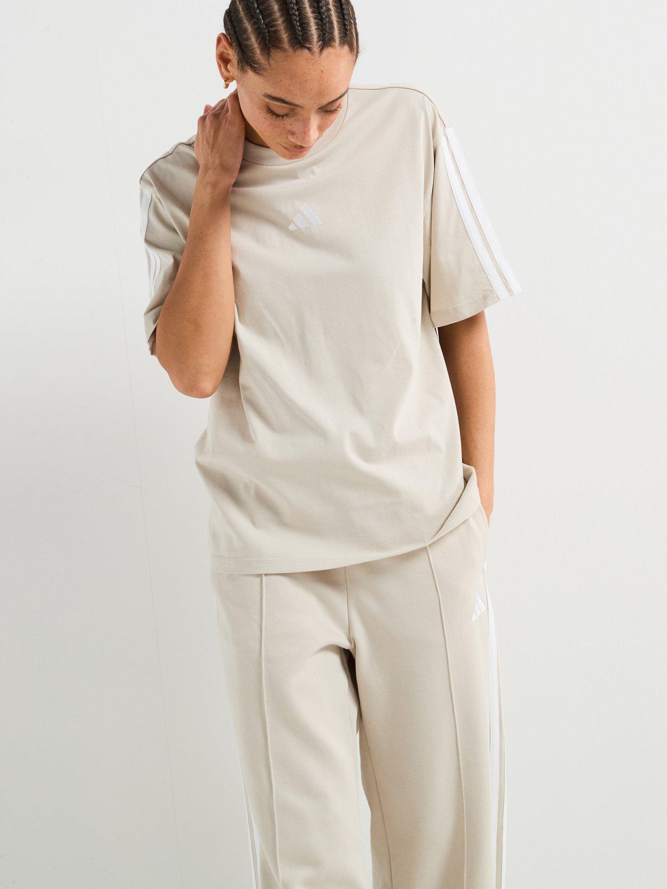 undefined Women's Essentials 3-Stripes Boyfriend T-Shirt - Wonder Alumina/White