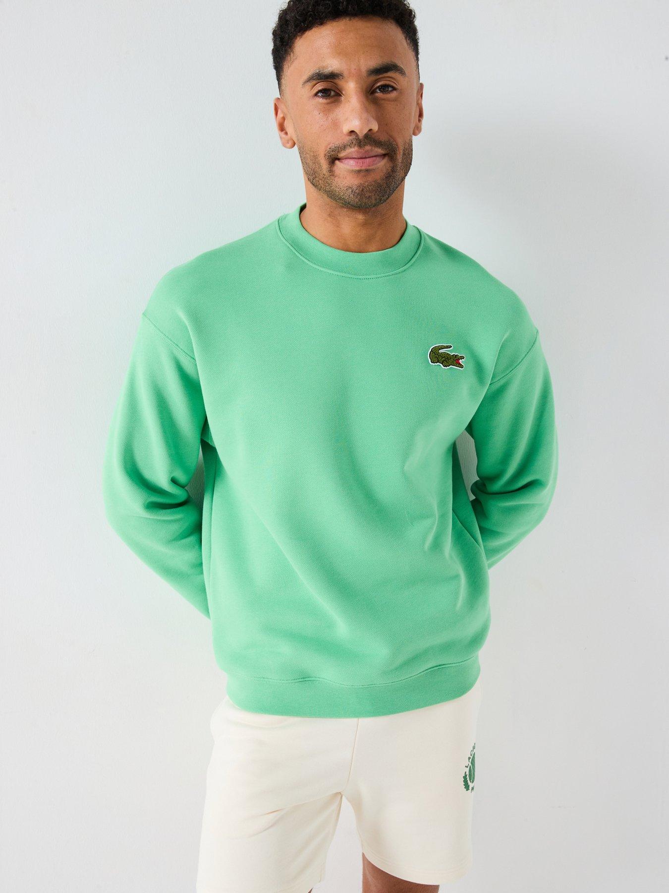 undefined Loose Fit Badge Accent Fleece Crew Neck Sweatshirt - Green
