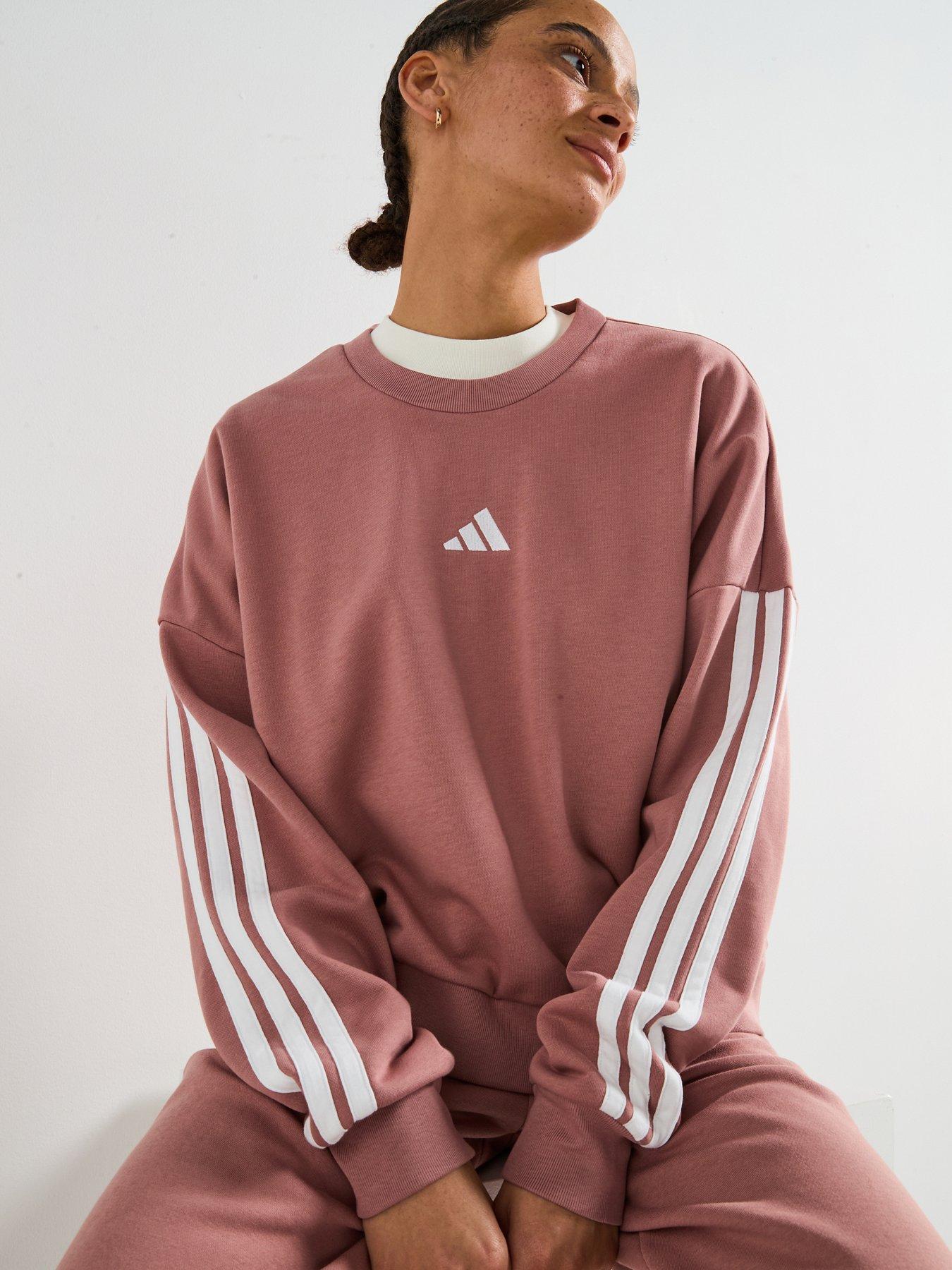 undefined Womens Essentials 3-Stripes French Terry Sweatshirt - Red