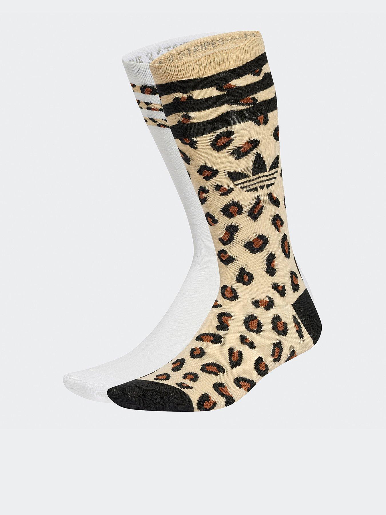 adidas Originals Womens Leopard Crew Socks 2 Pairs, Sand Strata/Black, Size Xxs, Women