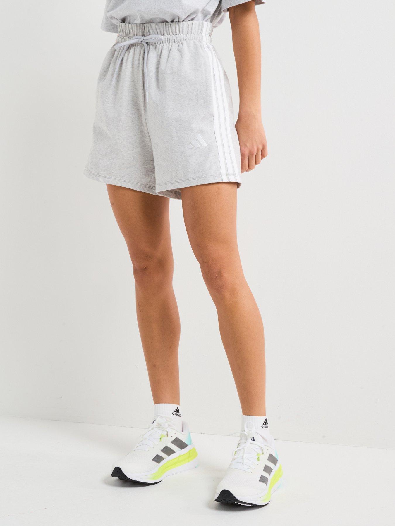 undefined Women's Essentials 3-Stripes Cotton Shorts - Light Grey Heather/White