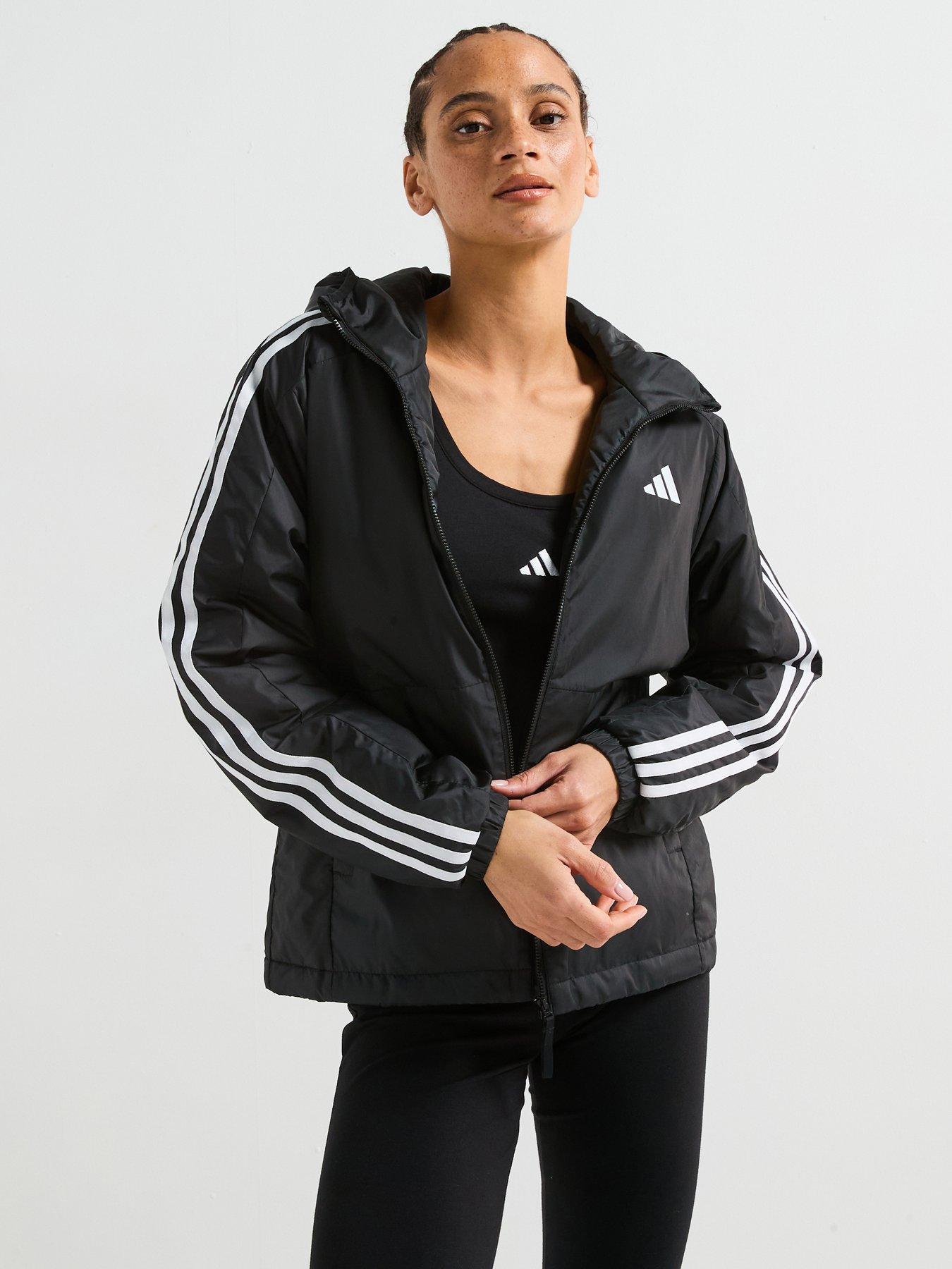 undefined Womens Essentials 3-Stripes Hooded Jacket - Black