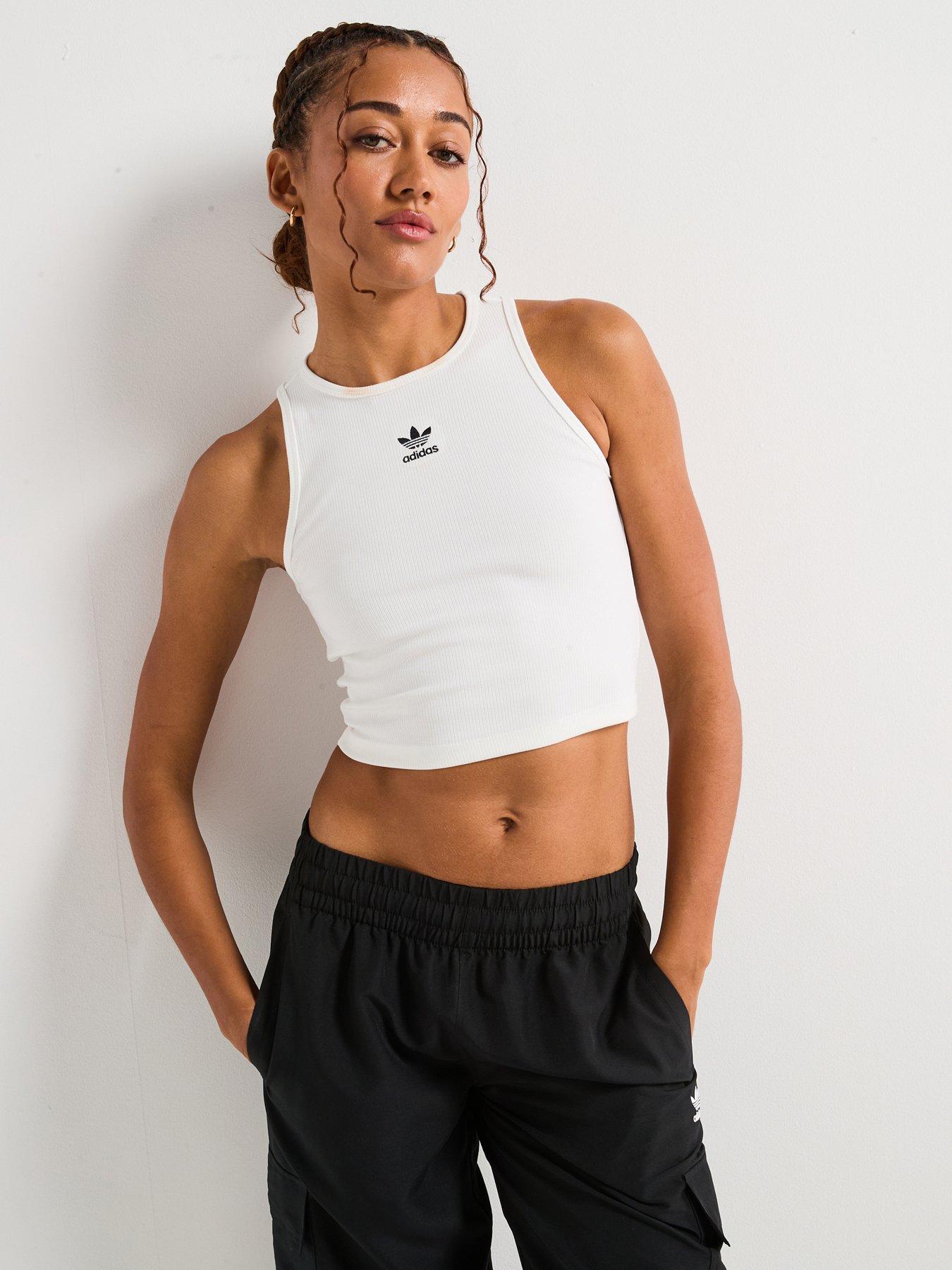 adidas Originals Women's Essentials Ribbed Tank Top, White, Size L, Women