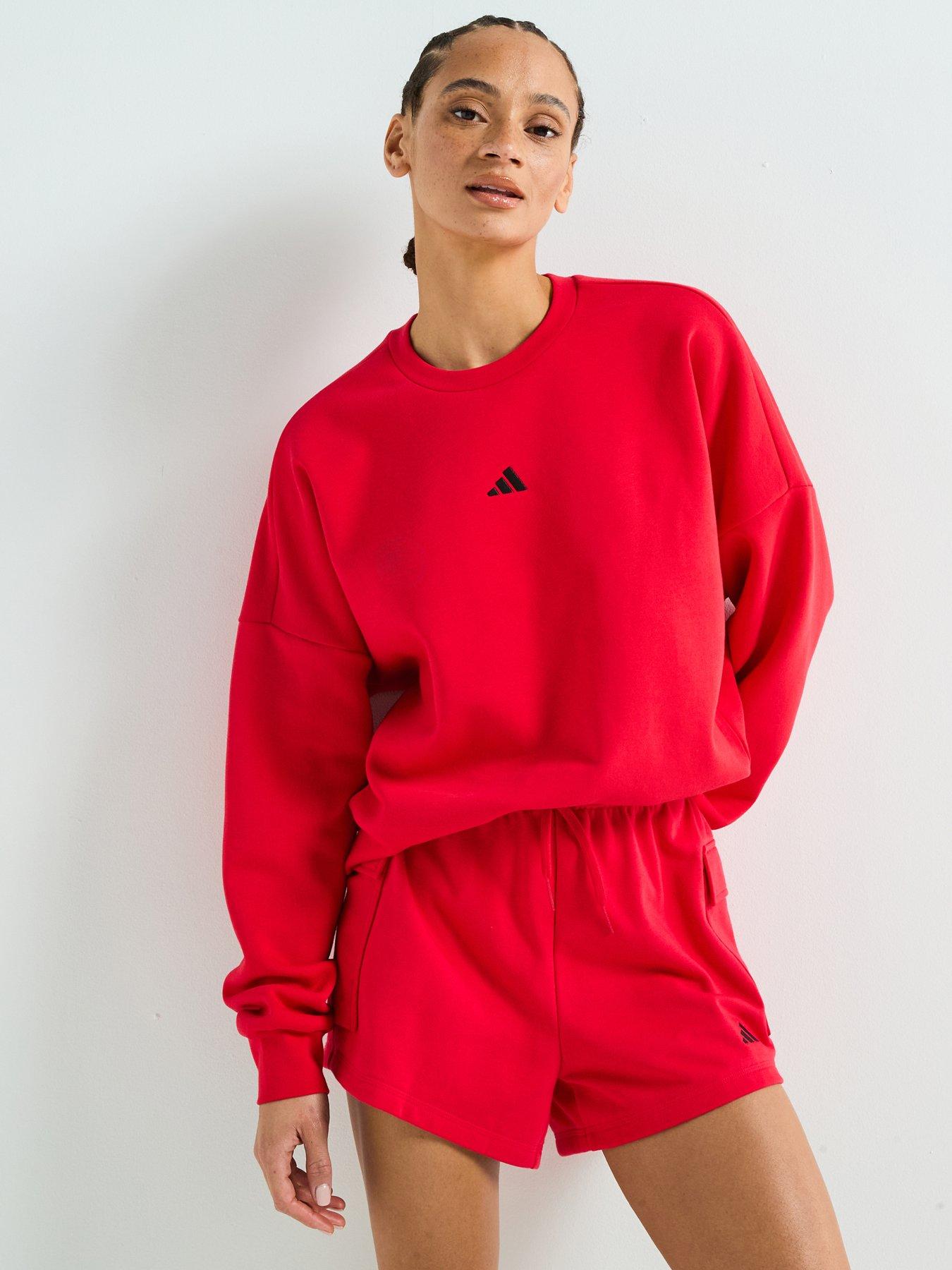 adidas Sportswear Womens Essentials Feelcozy Sweatshirt - Red, Pure Ruby/Black, Size M, Women